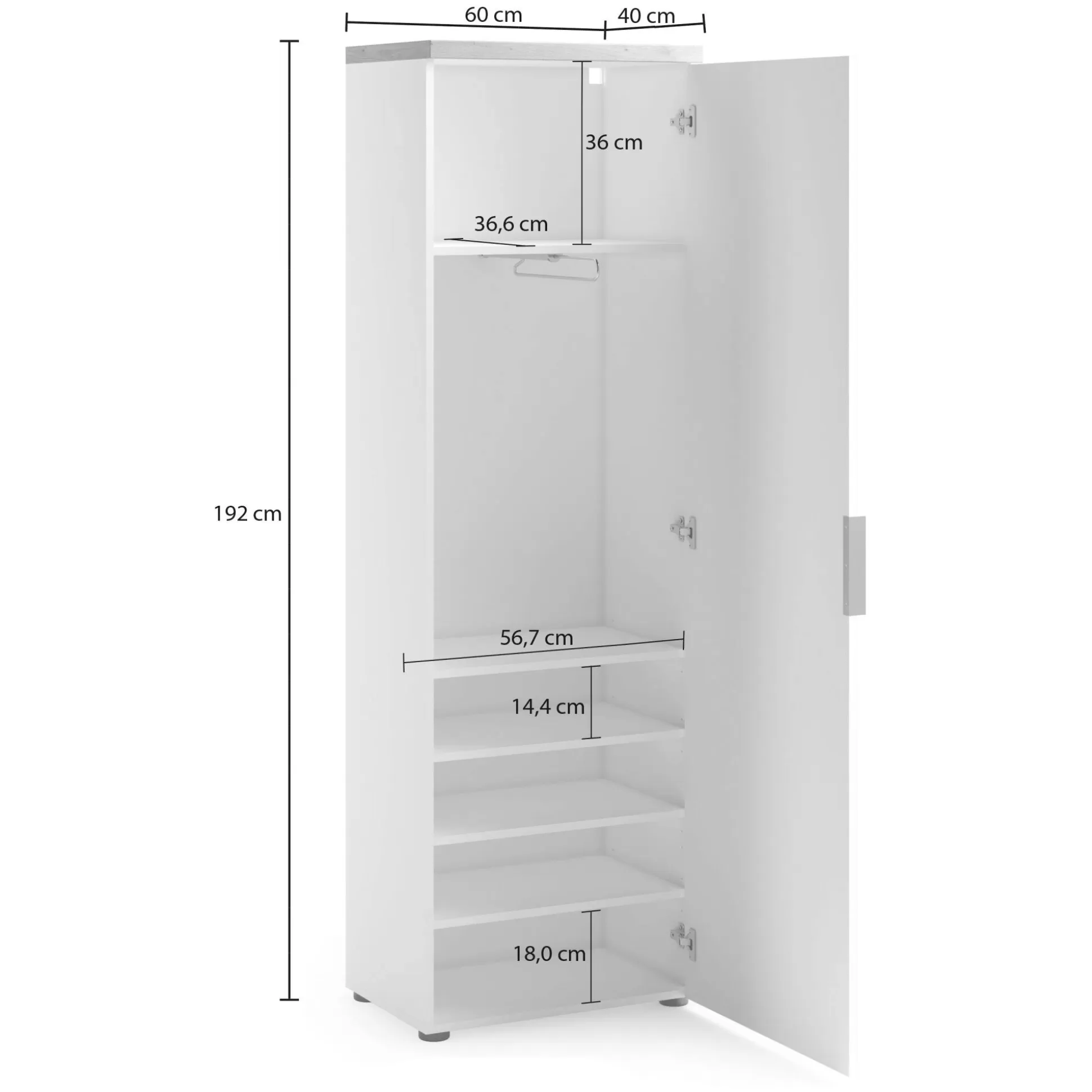 Dmora Armadi Multiuso 1 Anta<Armadio multiuso 1 anta Dcun, 60x40h190 cm, Bianco lucido e Rovere