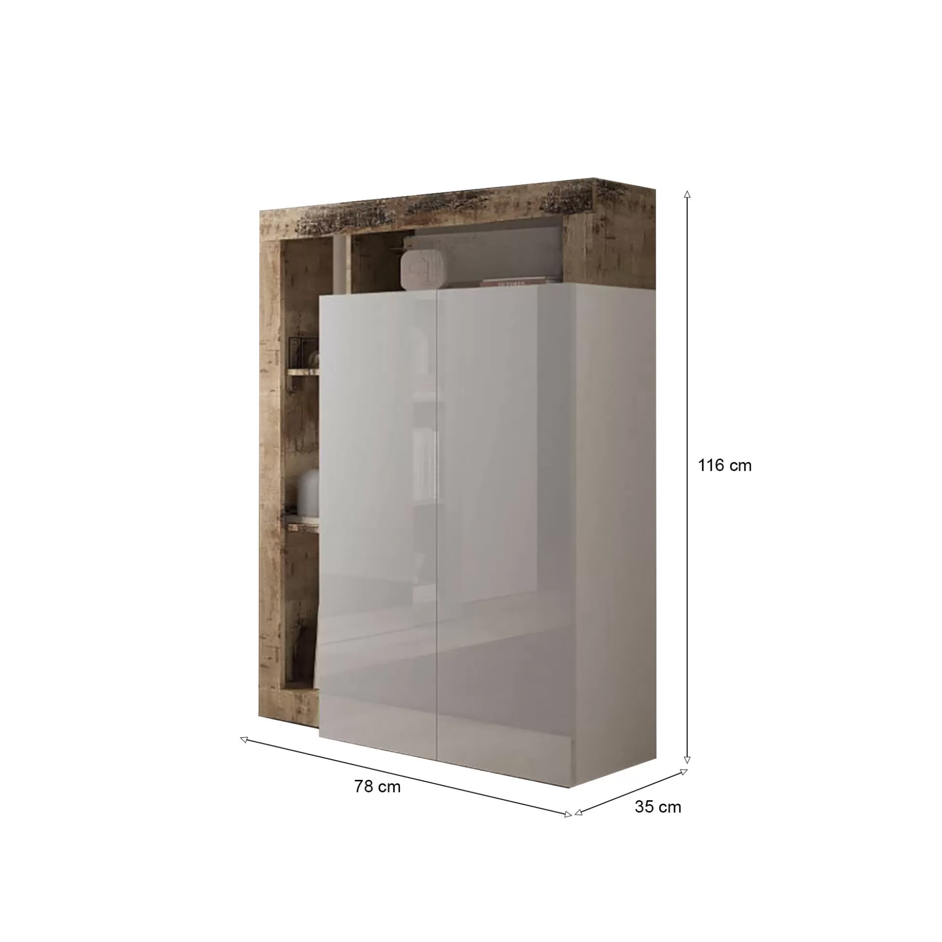 Dmora Armadi Multiuso 2 Ante<Armadio multiuso 2 ante Dbea, 78x35 h116 cm, Bianco lucido e Rovere