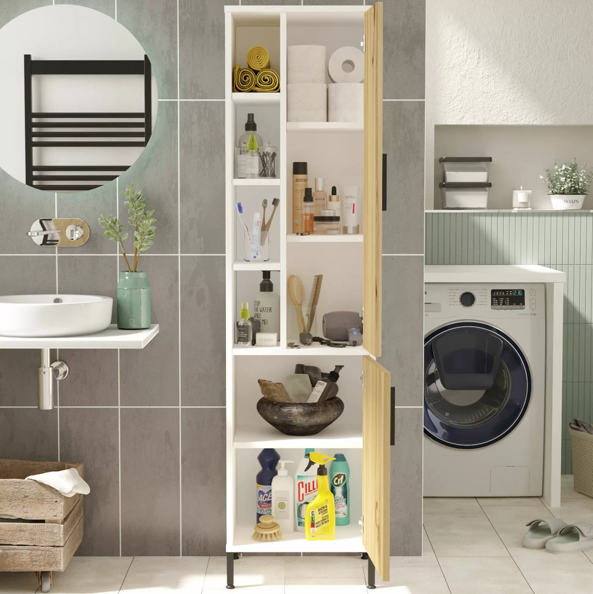 Dmora Armadi Multiuso 2 Ante<Armadio multiuso 2 ante Jongdari, 45x36 h174 cm, Noce e Bianco