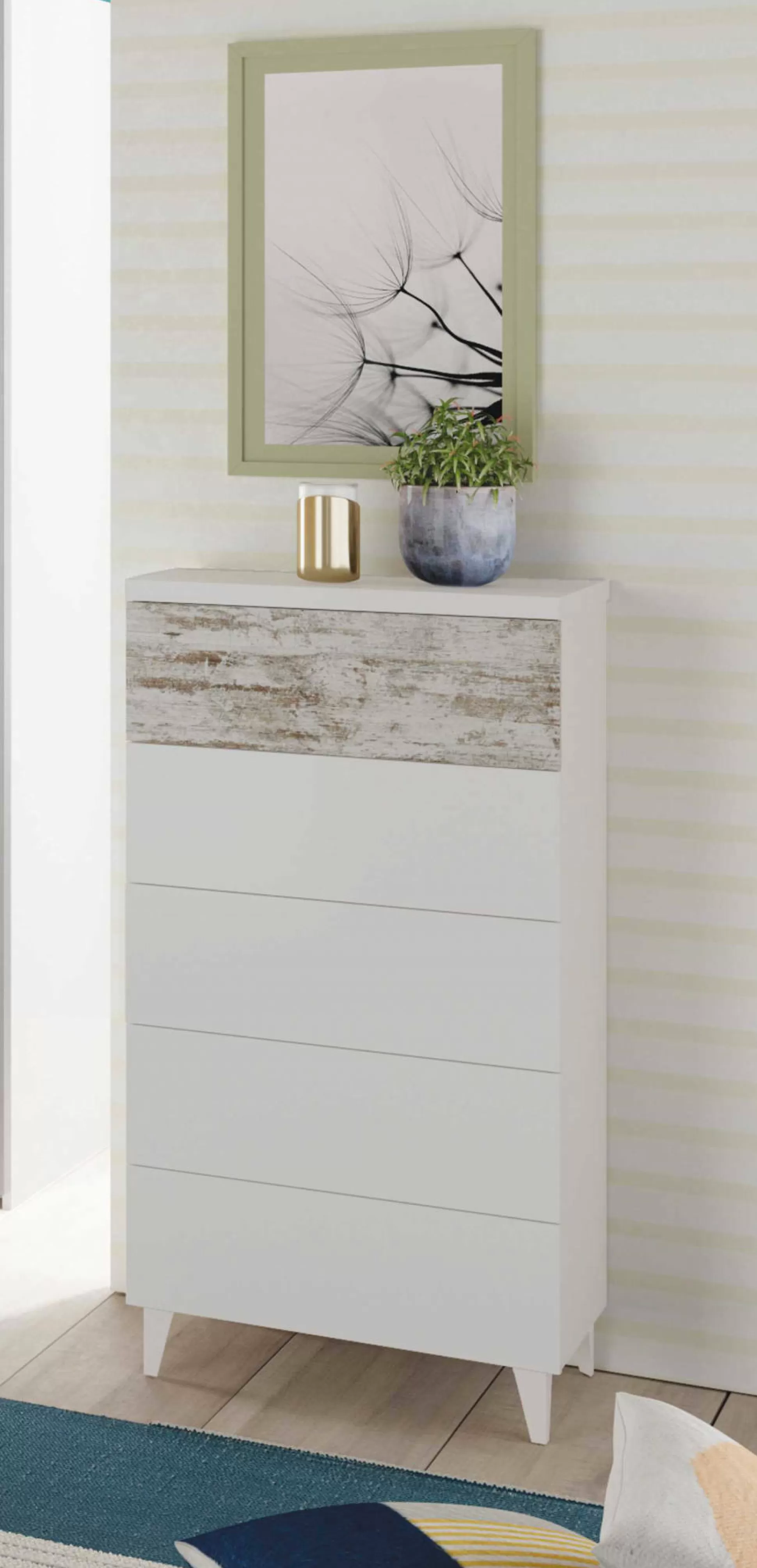 Dmora Cassettiere<Cassettiera Aaron, 61x40h117 cm, con dettaglio