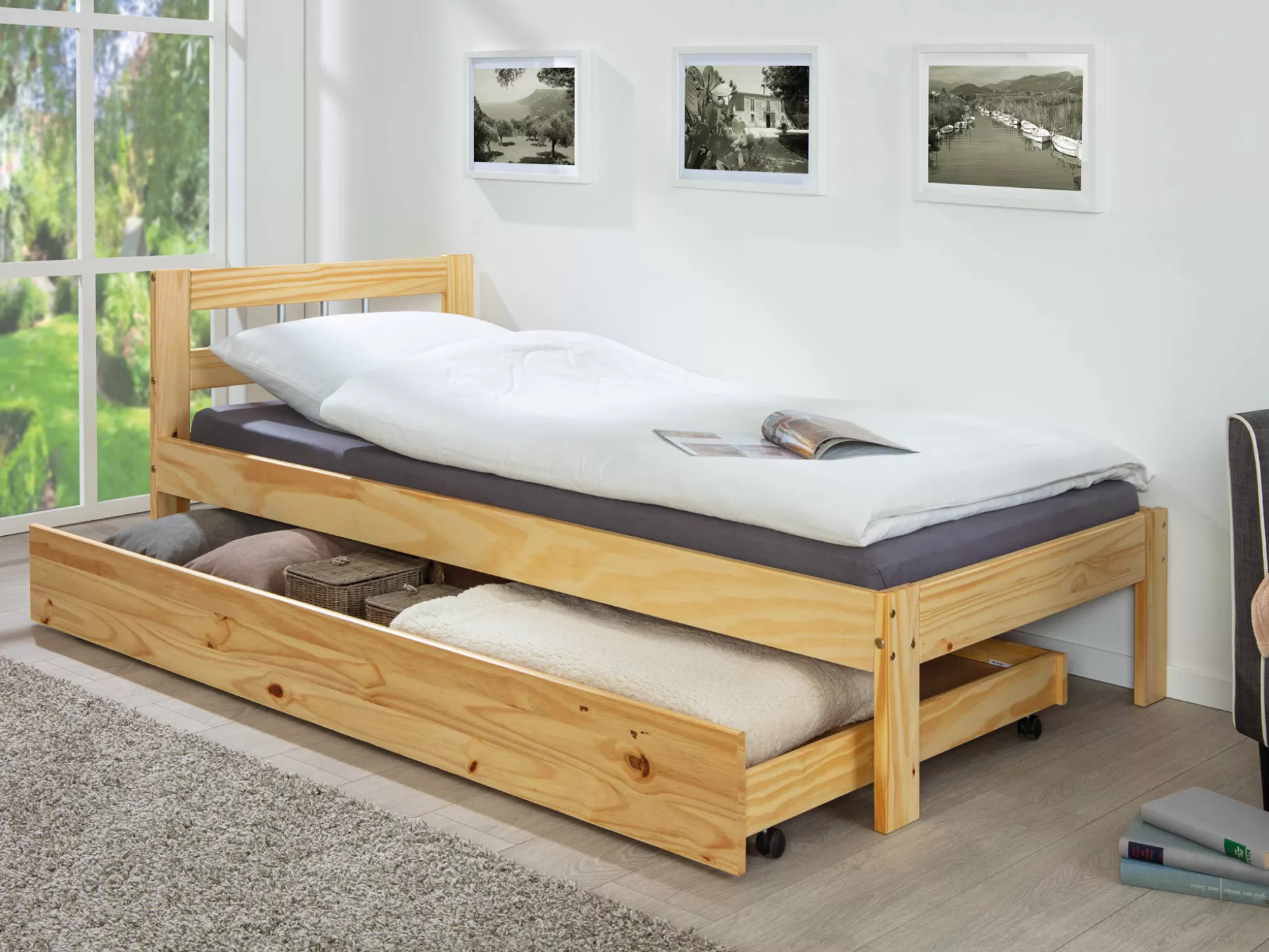 Dmora Cassettiere<Cassettiera Augsburg, Settimino multiuso, Comò camera da letto, Mobile con cassetti, 199x22 h94 cm, Naturale