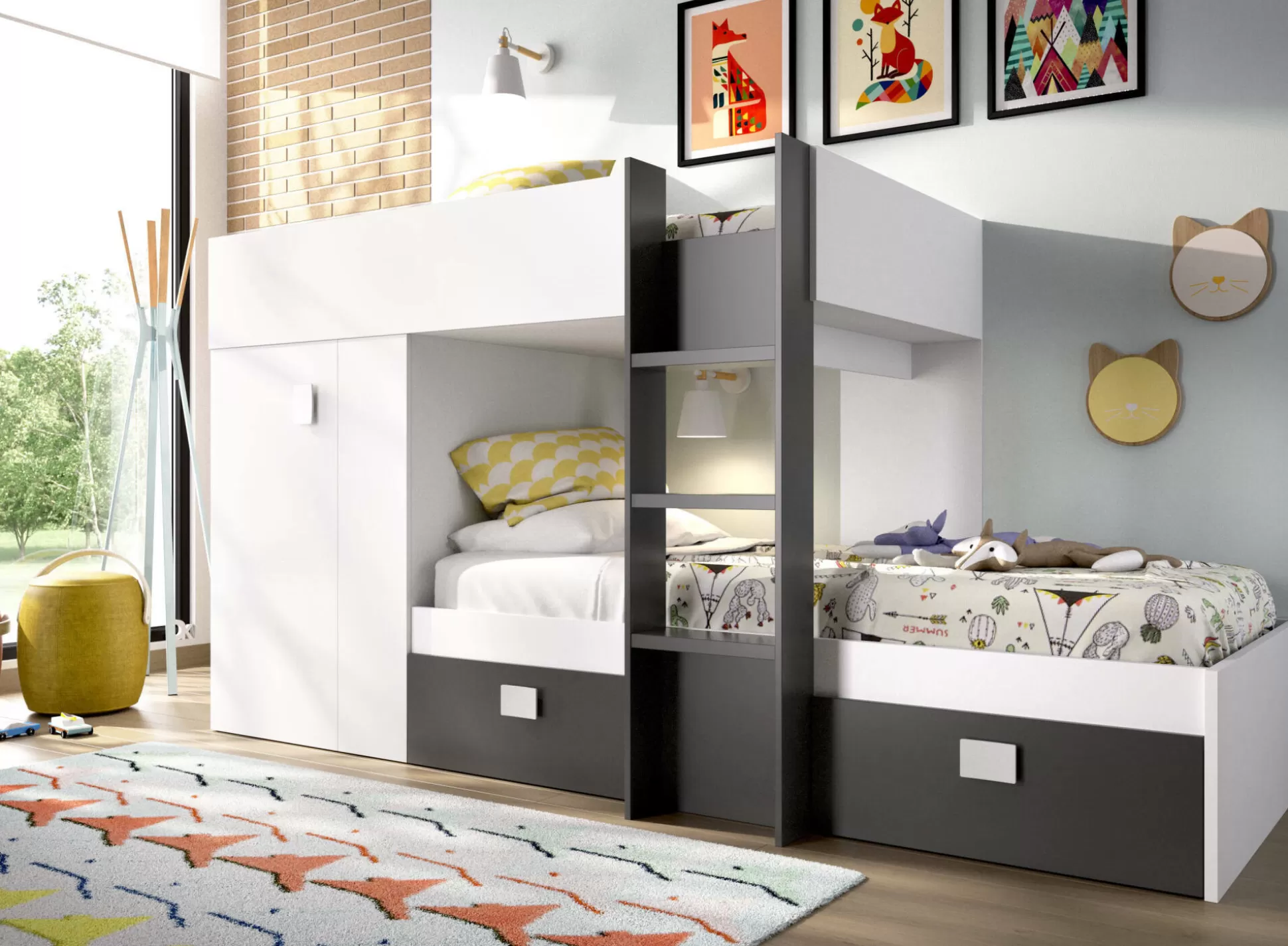 Dmora Composizioni Camera Da Letto<Composizione camera da letto Araba, 271x111h150 cm, Bianco e Antracite