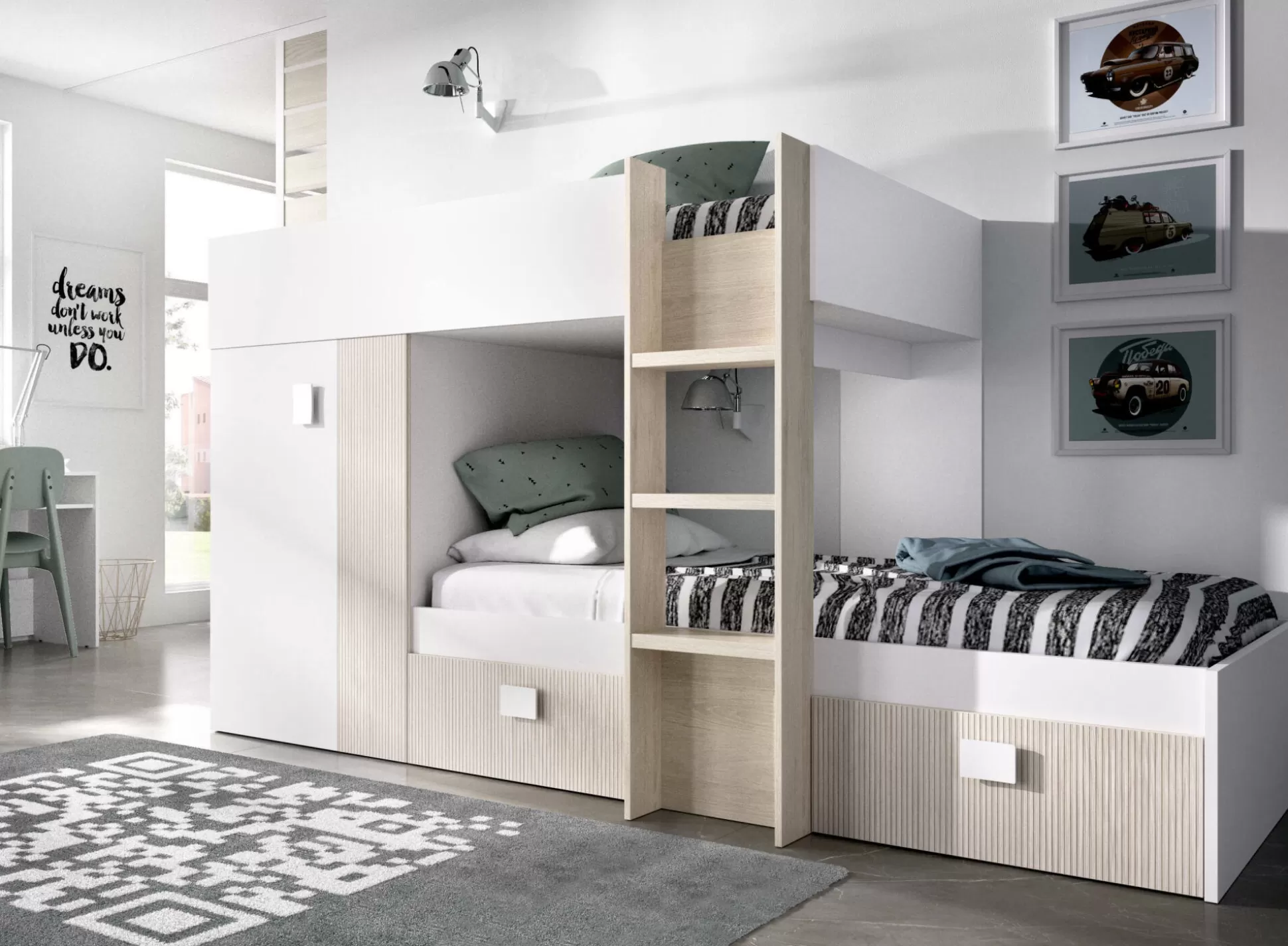 Dmora Composizioni Camera Da Letto<Composizione camera da letto Araba, 271x111h150 cm, Bianco e Rovere