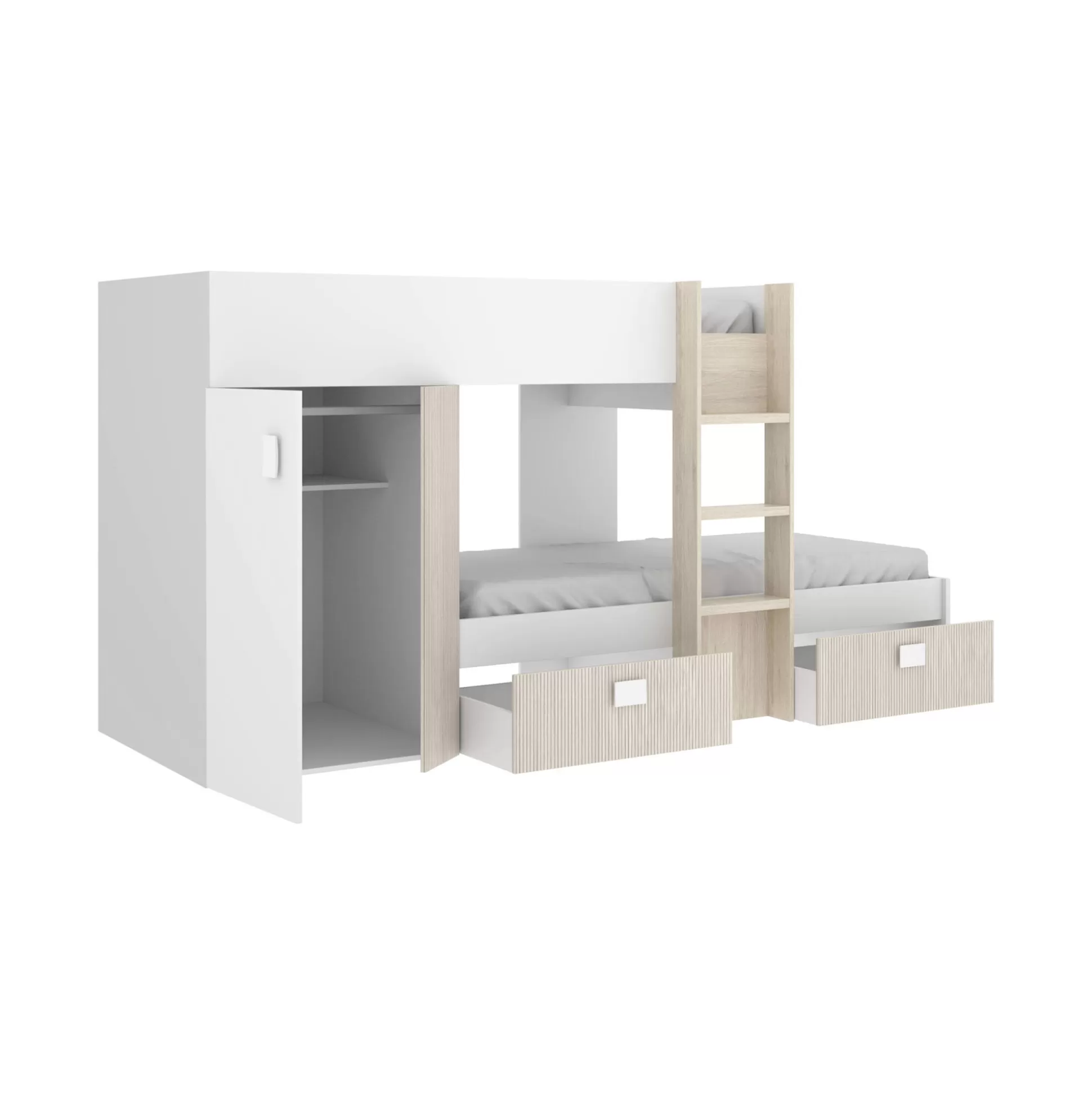 Dmora Composizioni Camera Da Letto<Composizione camera da letto Araba, 271x111h150 cm, Bianco e Rovere