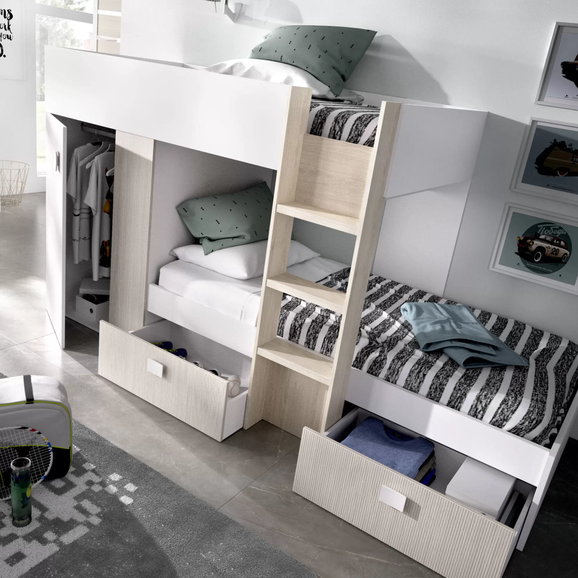 Dmora Composizioni Camera Da Letto<Composizione camera da letto Araba, 271x111h150 cm, Bianco e Rovere