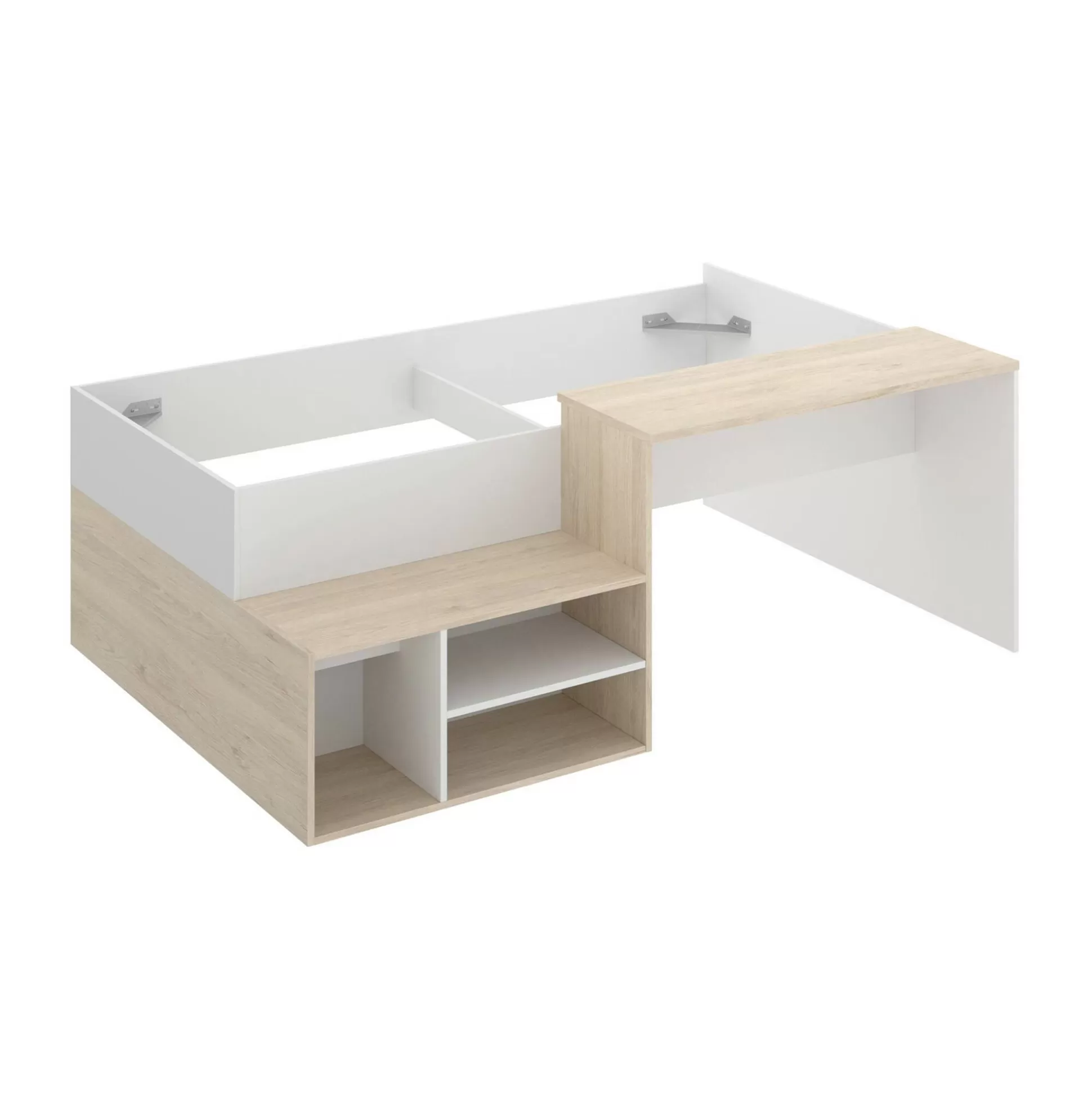 Dmora Composizioni Camera Da Letto<Composizione camera da letto Argh, 195x134h73 cm, Bianco e Rovere