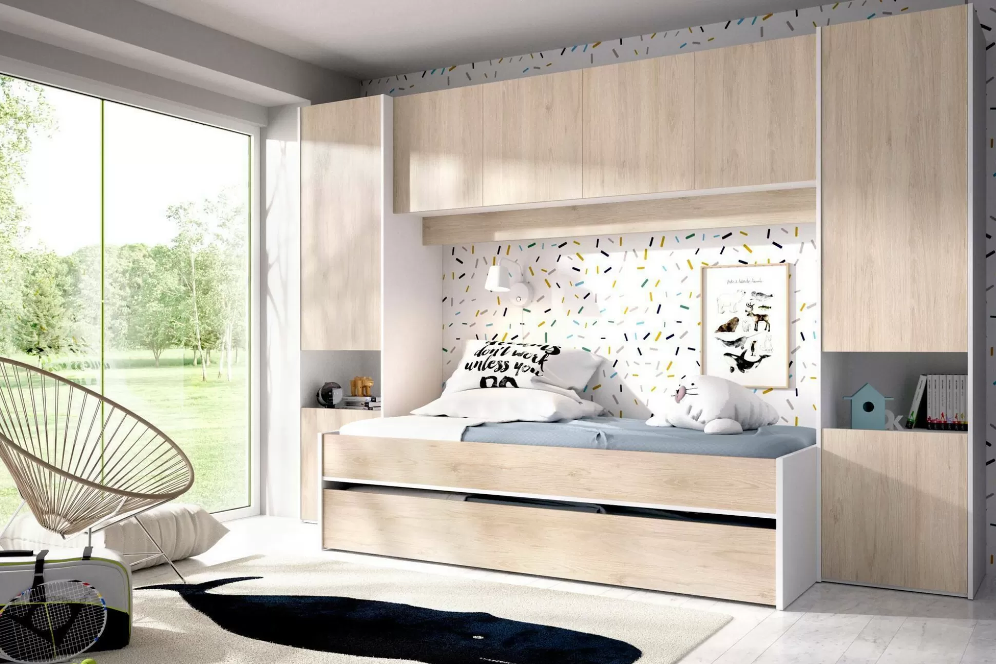 Dmora Composizioni Camera Da Letto<Composizione camera da letto Giustizia, 303x97h203 cm, Rovere e Bianco