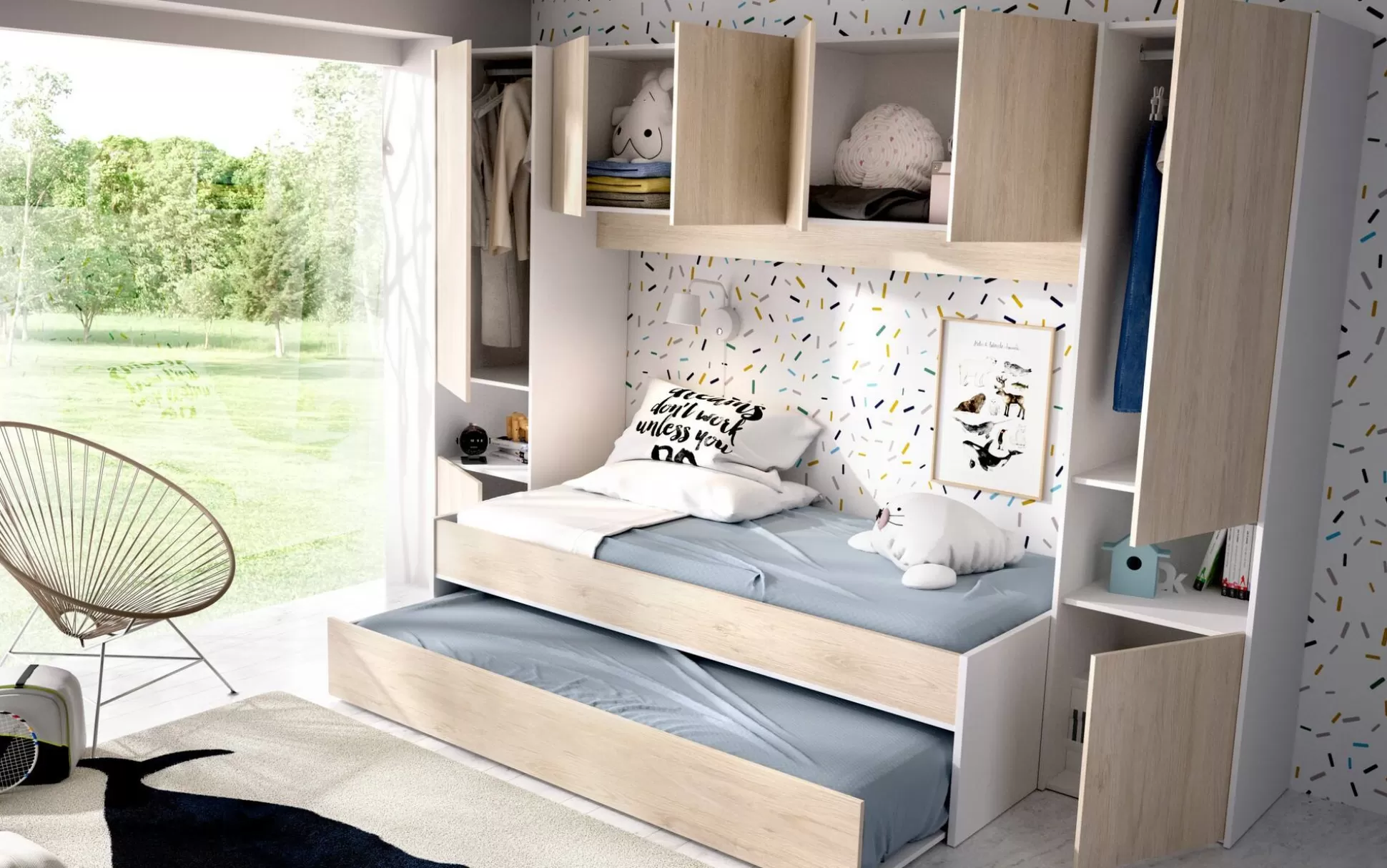 Dmora Composizioni Camera Da Letto<Composizione camera da letto Giustizia, 303x97h203 cm, Rovere e Bianco