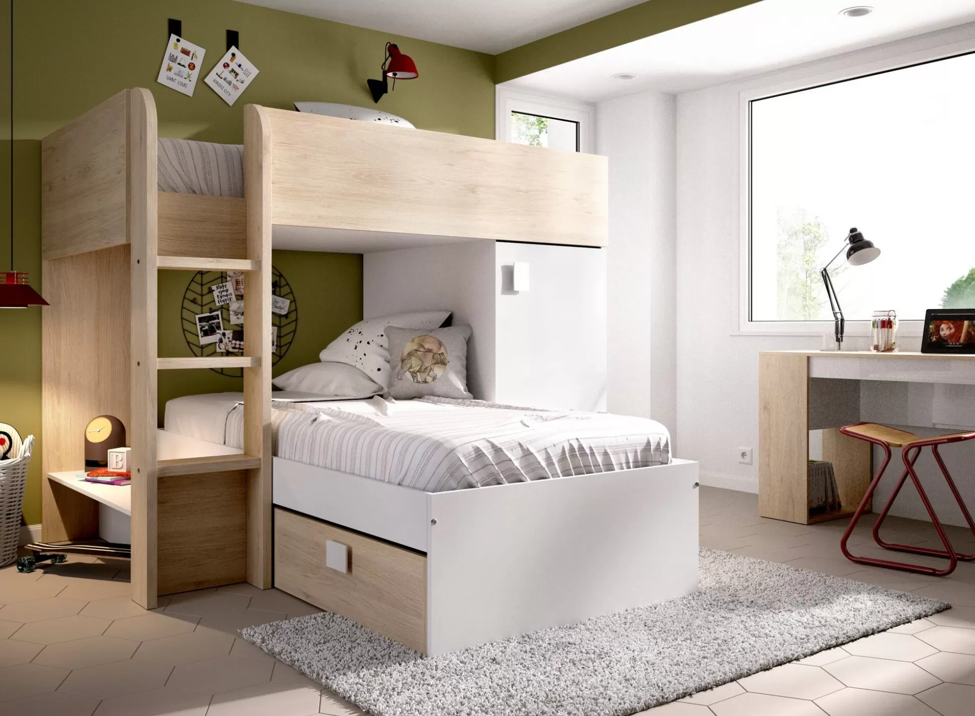 Dmora Composizioni Camera Da Letto<Composizione camera da letto Pax, 255x112h150 cm, Bianco e Rovere