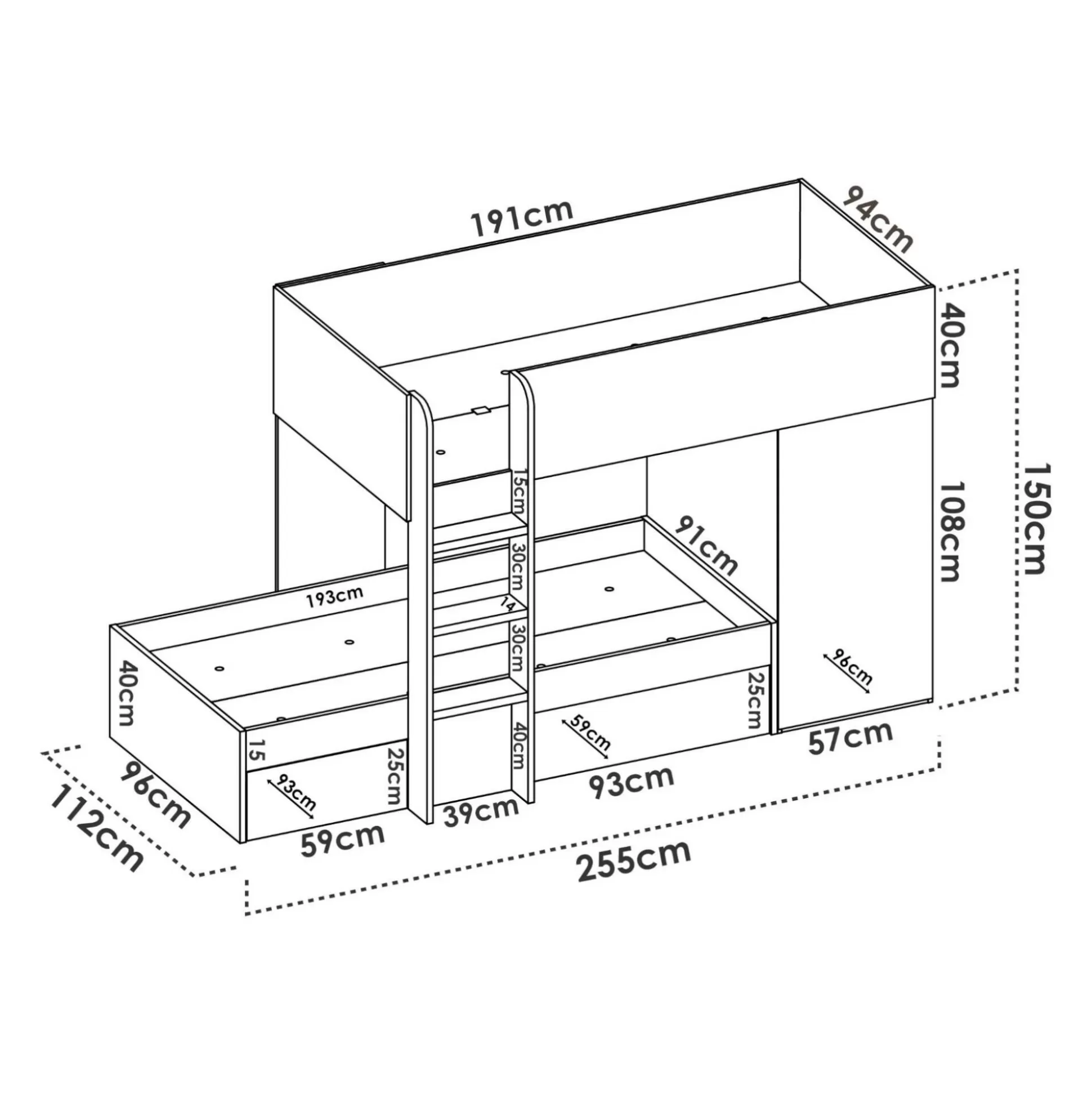 Dmora Composizioni Camera Da Letto<Composizione camera da letto Pax, 255x112h150 cm, Rovere e Antracite