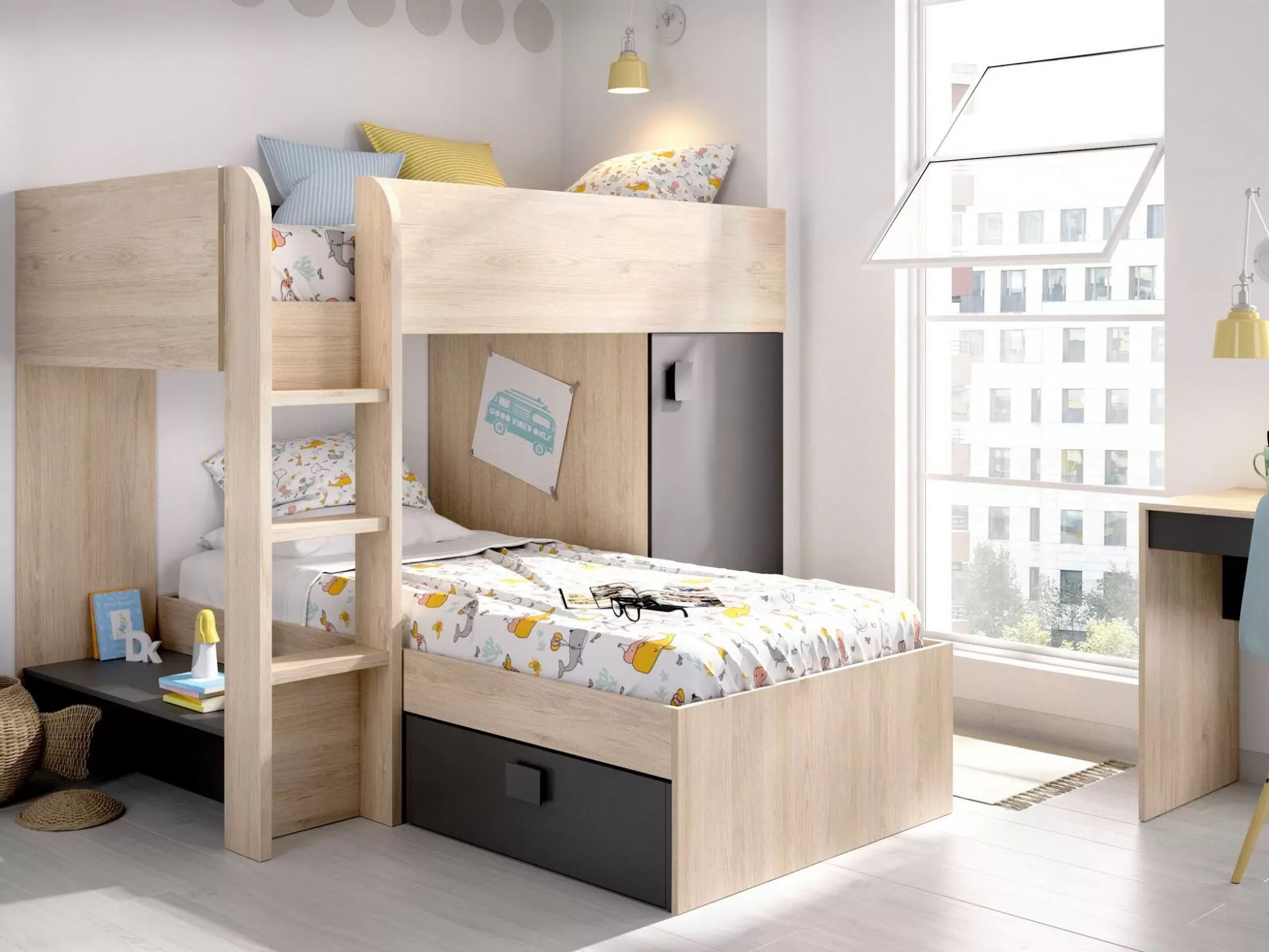 Dmora Composizioni Camera Da Letto<Composizione camera da letto Pax, 255x112h150 cm, Rovere e Antracite