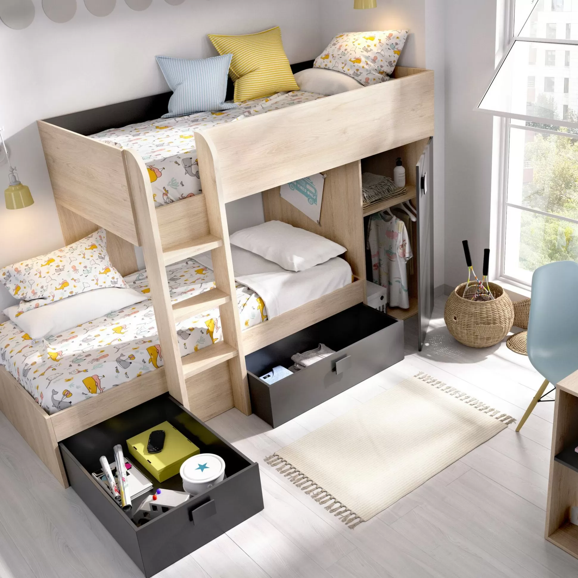 Dmora Composizioni Camera Da Letto<Composizione camera da letto Pax, 255x112h150 cm, Rovere e Antracite