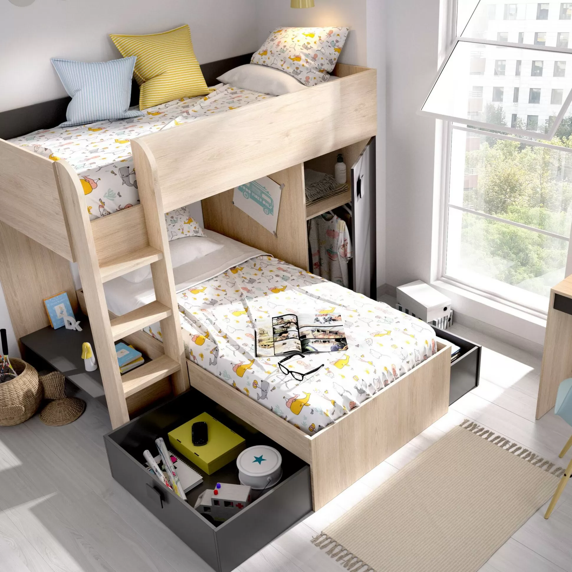 Dmora Composizioni Camera Da Letto<Composizione camera da letto Pax, 255x112h150 cm, Rovere e Antracite