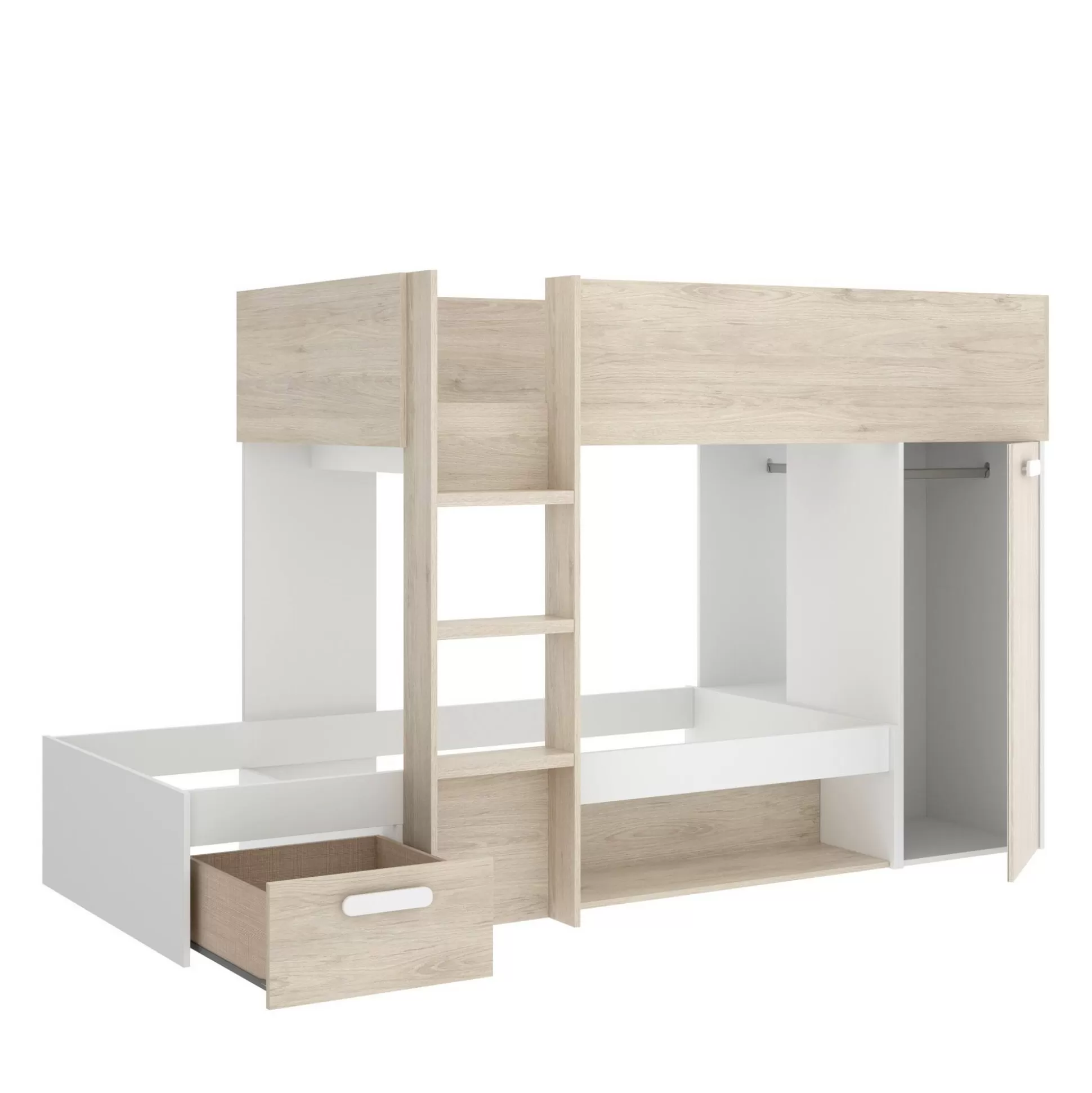 Dmora Composizioni Camera Da Letto<Composizione camera da letto Pinus, 246x112 h150 cm, Bianco e Rovere