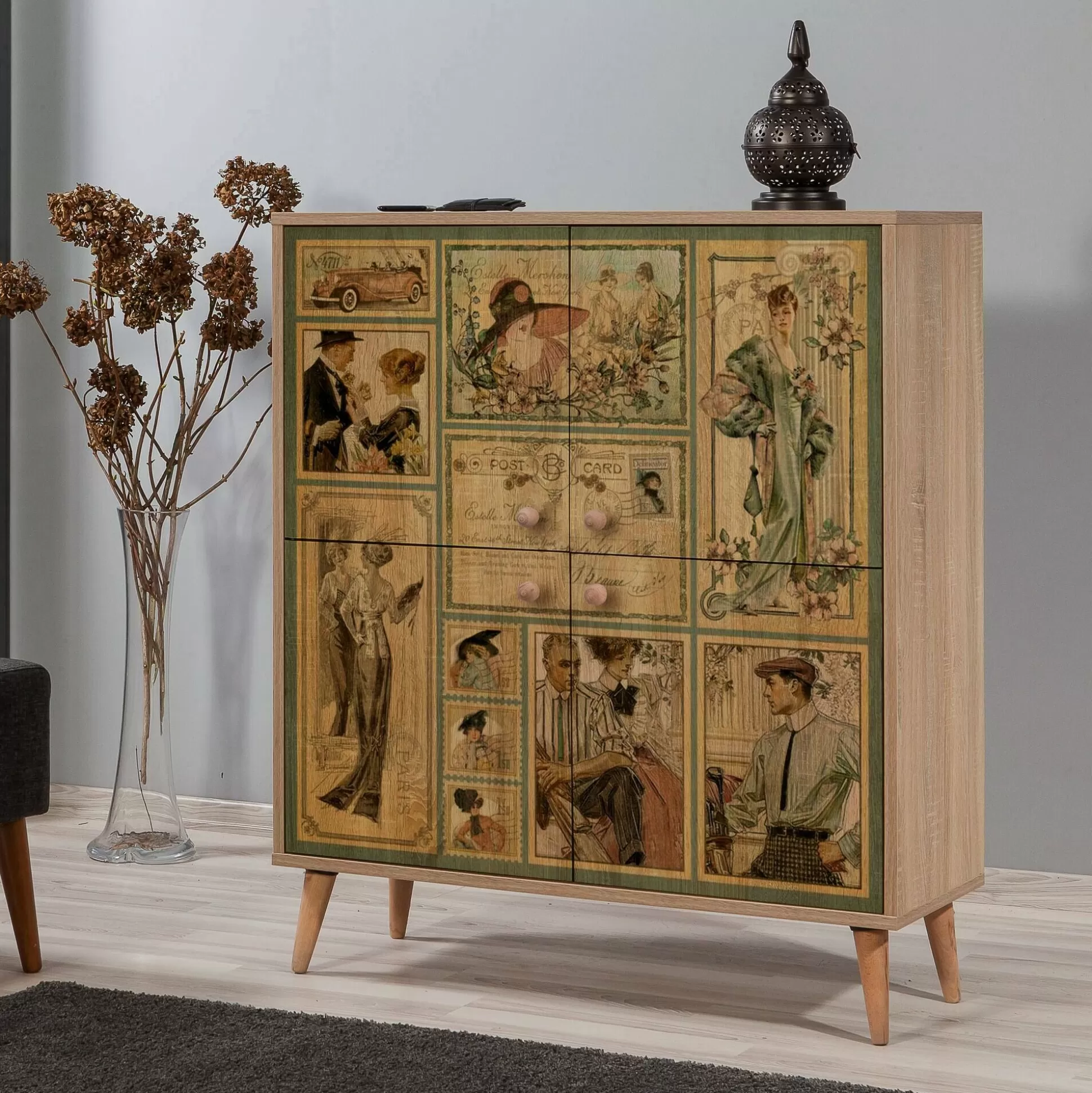Dmora Credenze<Credenza Agyemang, 95x36 h111 cm, Quercia e Multicolore