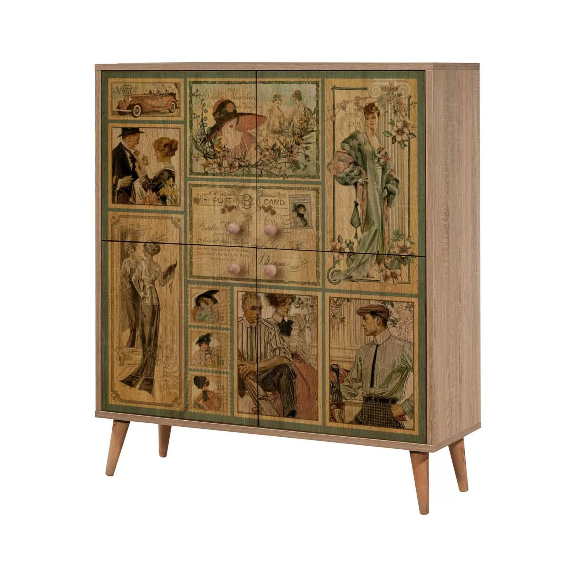 Dmora Credenze<Credenza Agyemang, 95x36 h111 cm, Quercia e Multicolore