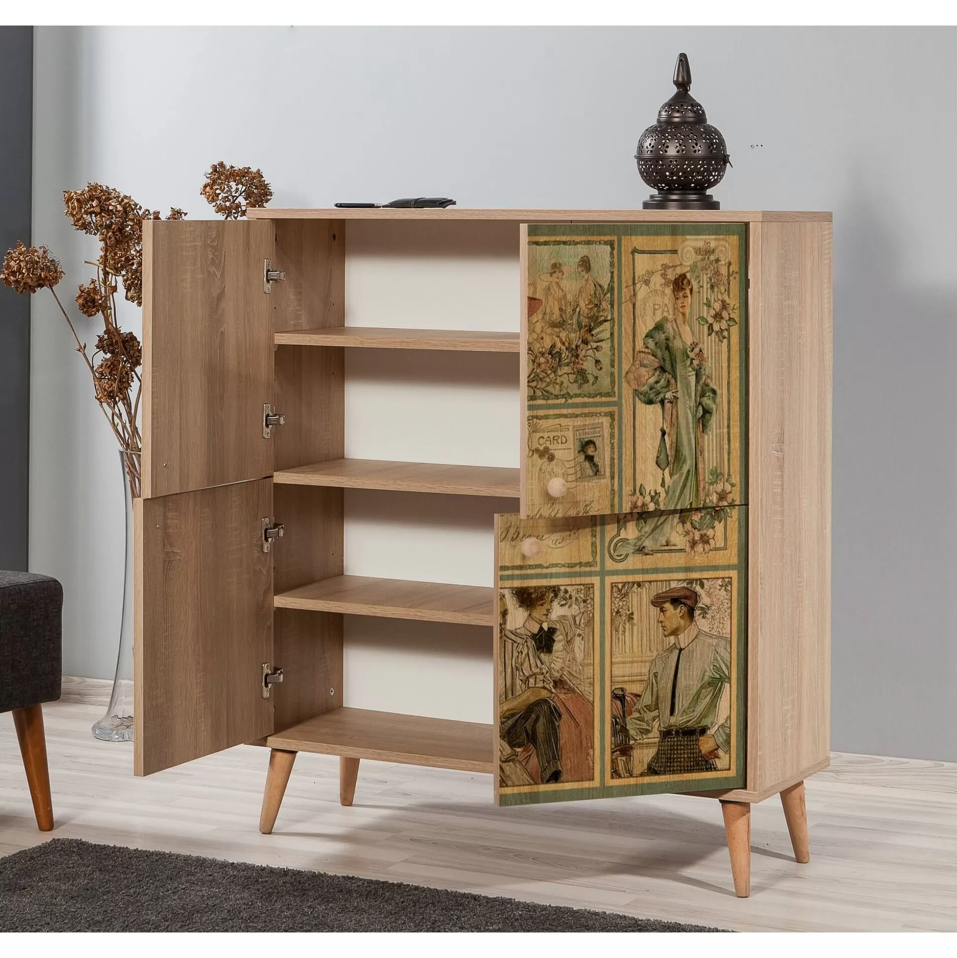 Dmora Credenze<Credenza Agyemang, 95x36 h111 cm, Quercia e Multicolore