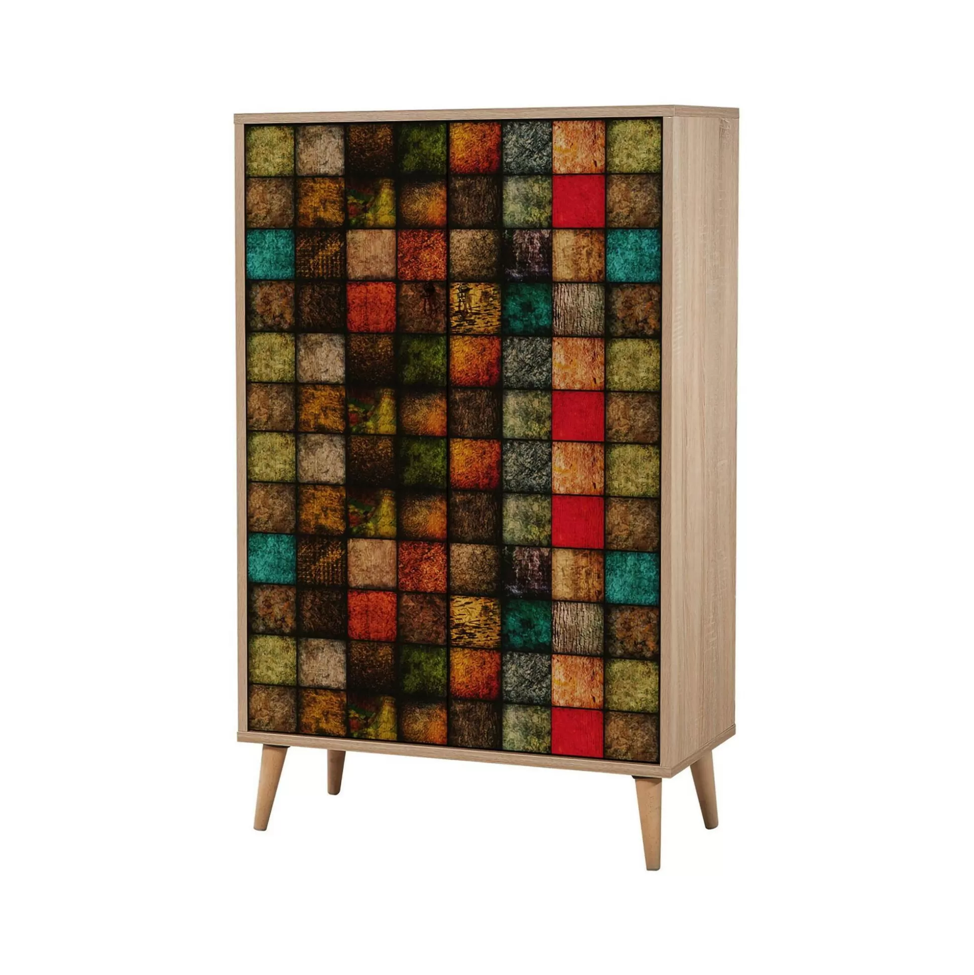 Dmora Credenze<Credenza Andalusite, 80x36h127 cm, Quercia e Multicolore
