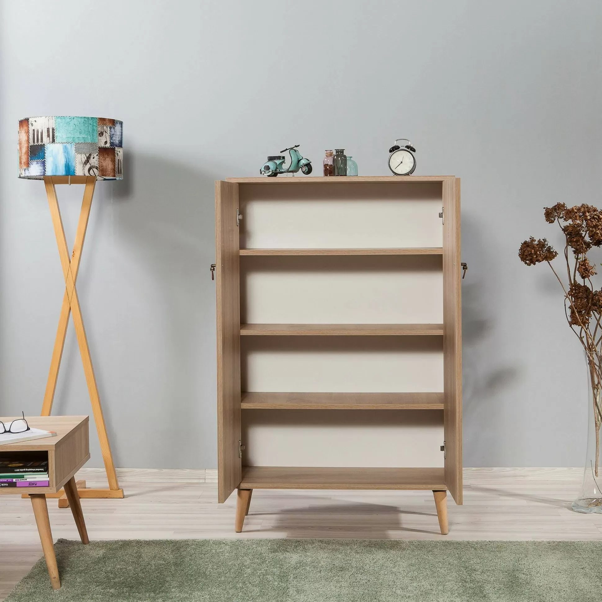 Dmora Credenze<Credenza Andalusite, 80x36h127 cm, Quercia e Multicolore