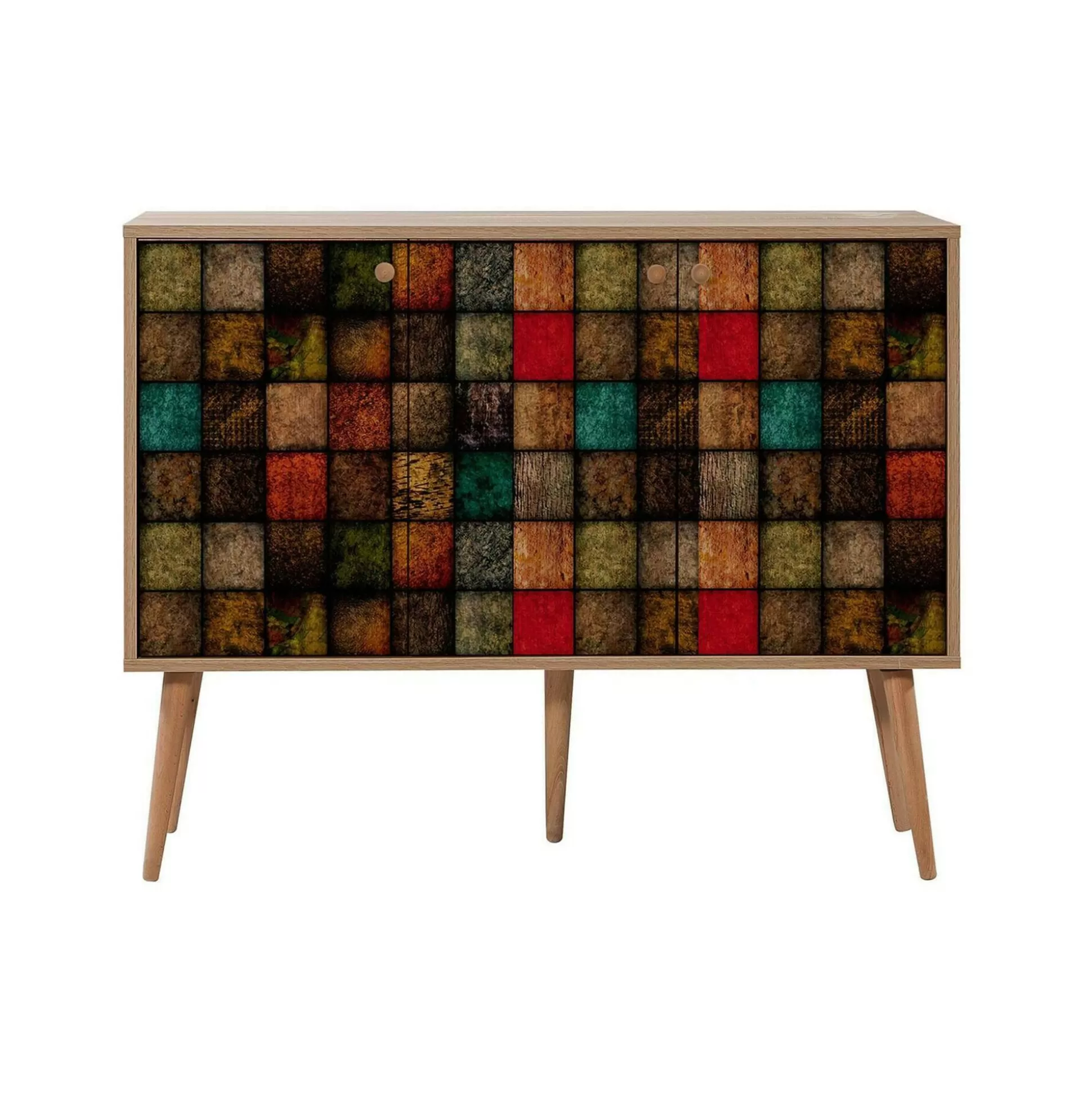 Dmora Credenze<Credenza Arzumia, 120x36h90 cm, Quercia e Multicolore