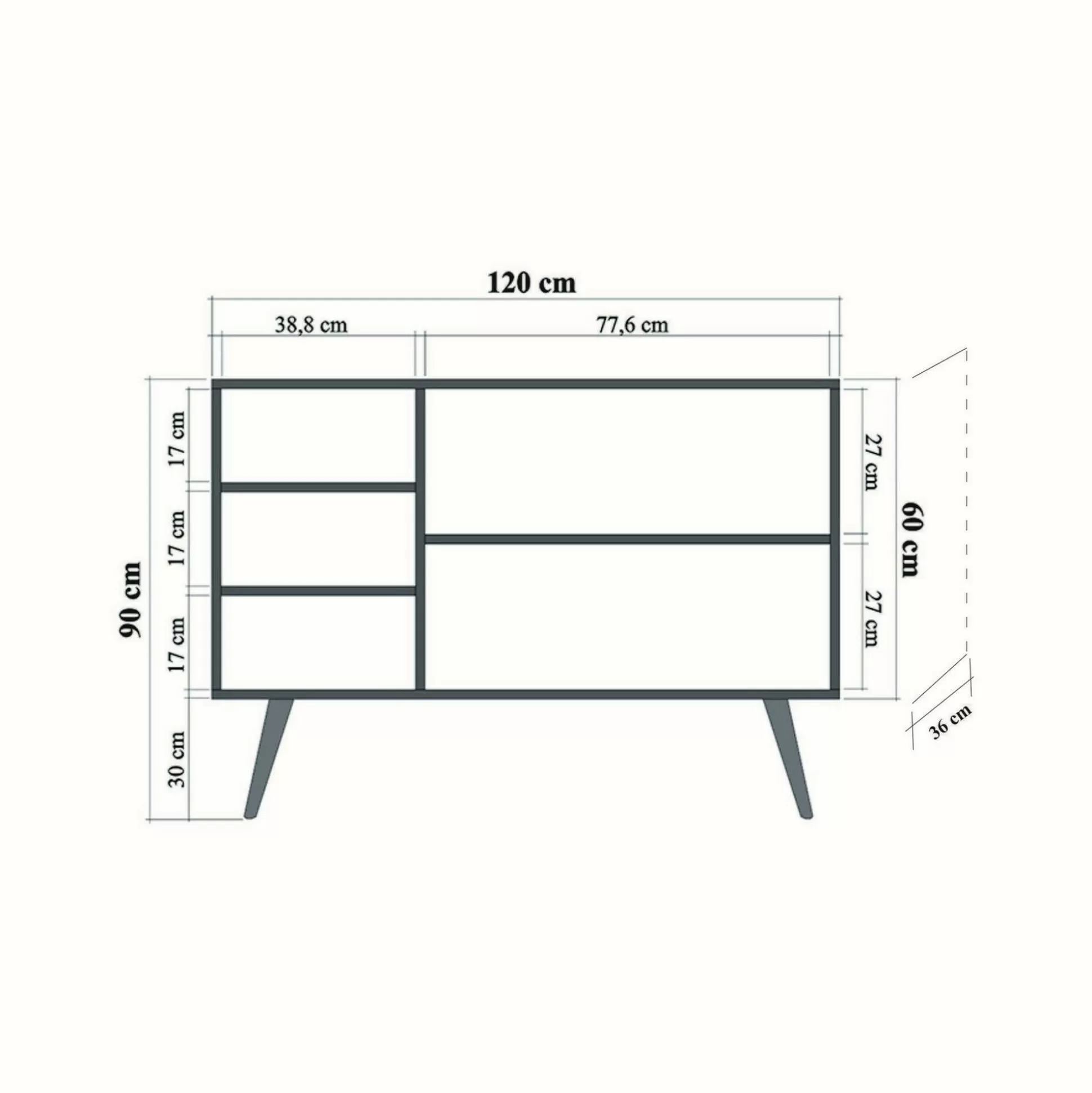 Dmora Credenze<Credenza Arzumia, 120x36h90 cm, Quercia e Multicolore
