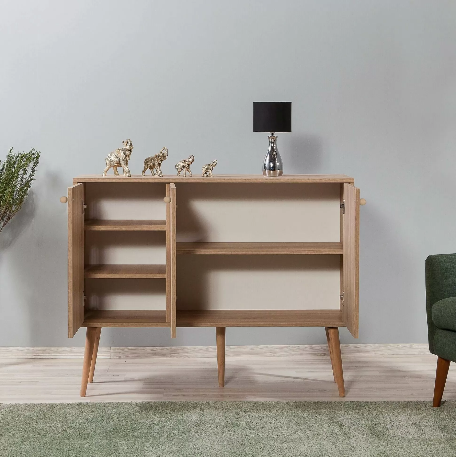 Dmora Credenze<Credenza Arzumia, 120x36h90 cm, Quercia e Multicolore