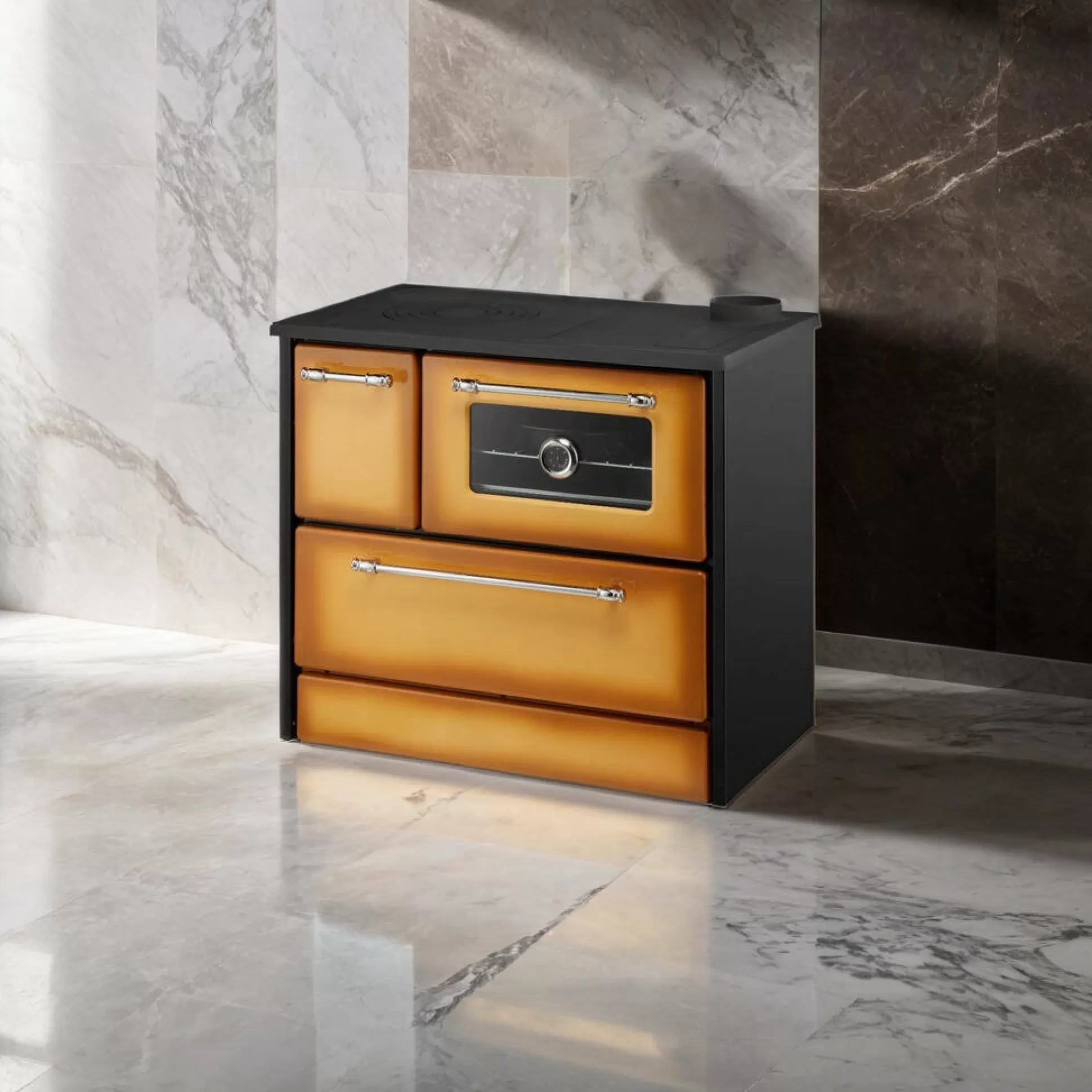 Dmora Stufe A Legna<Cucina a legna Andalo, 87x51 h79 cm, Giallo e Nero