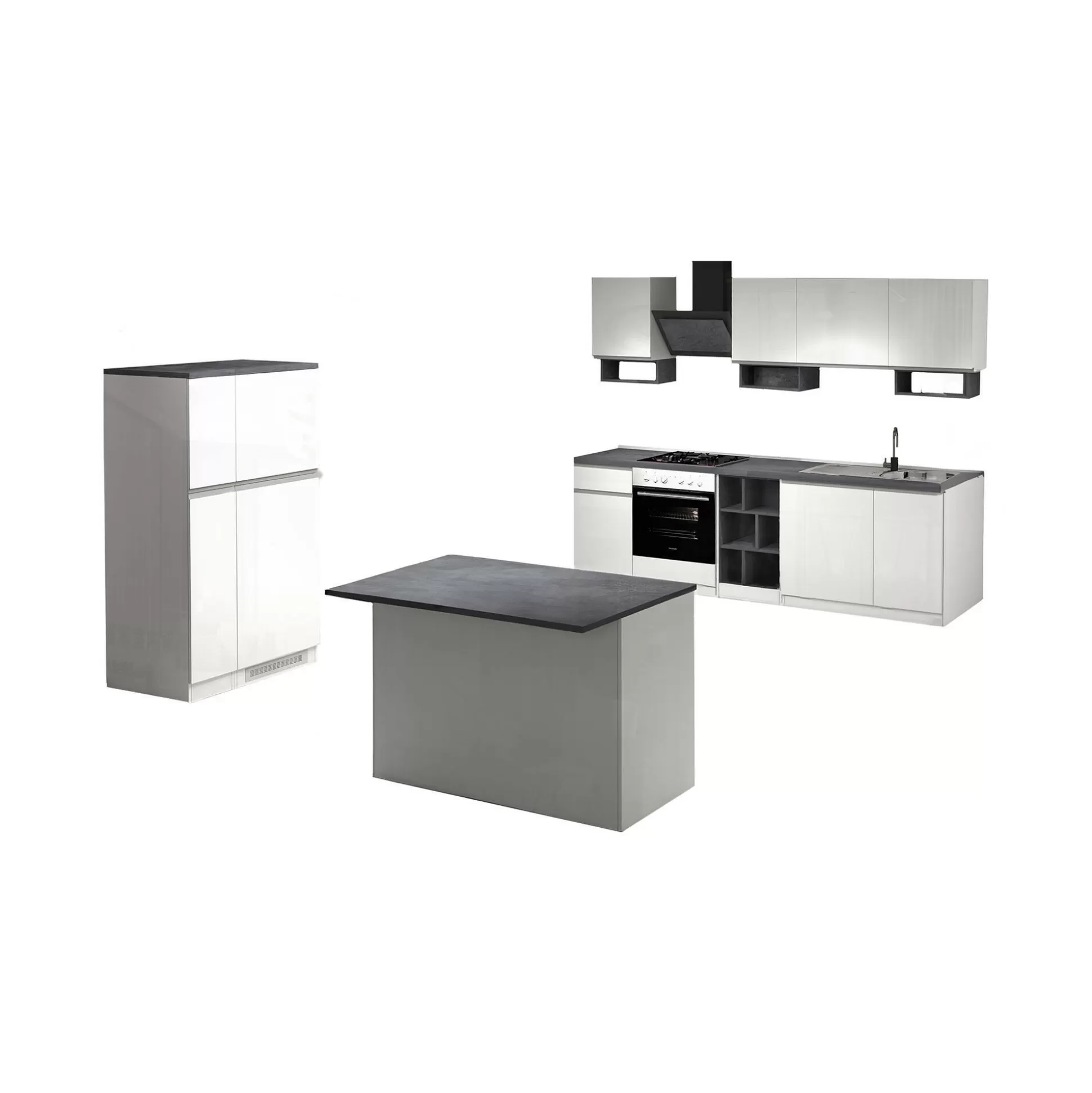 Dmora Cucine Complete<Cucina completa Balme, 100% Made in Italy, Bianco lucido e Ardesia