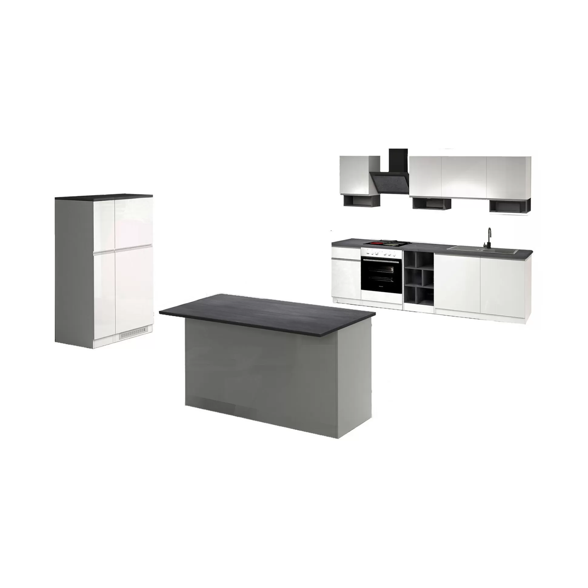 Dmora Cucine Complete<Cucina completa Balme, 100% Made in Italy, Bianco lucido e Ardesia