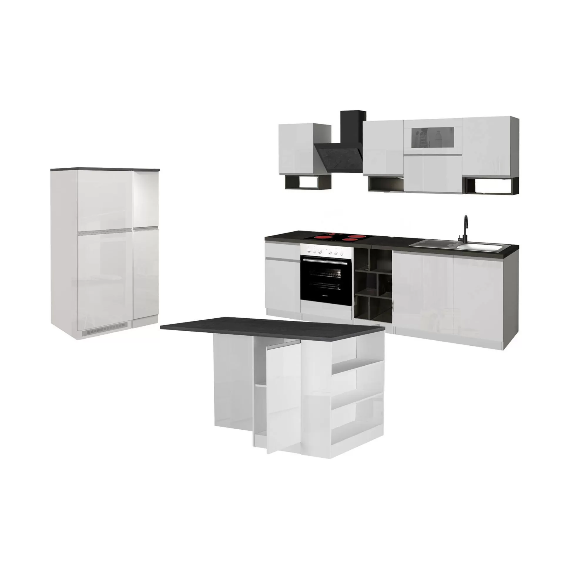Dmora Cucine Complete<Cucina completa Dantenucc, 100% Made in Italy, Bianco lucido e Ardesia