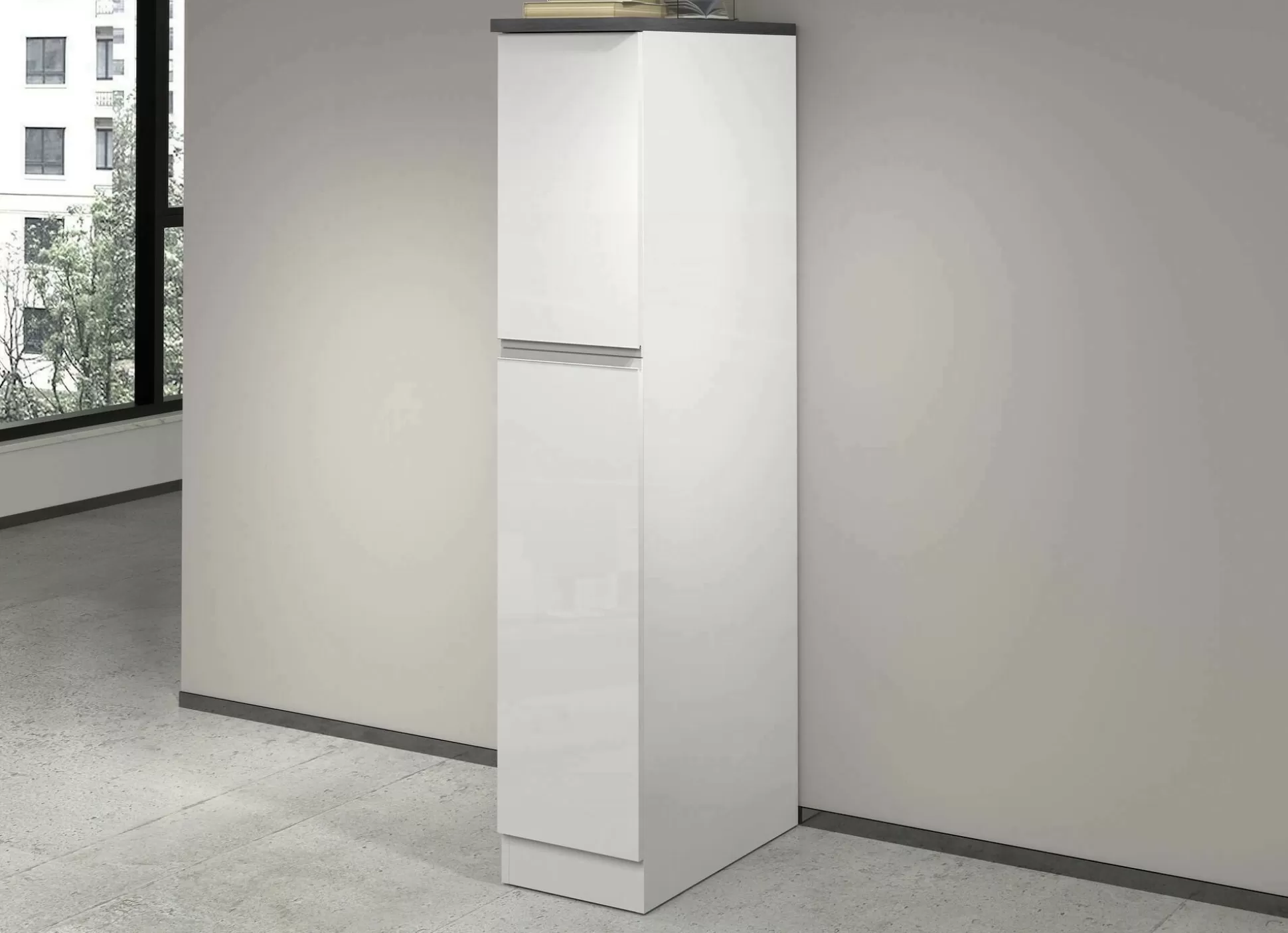 Dmora Mobili Dispensa<Dispensa da cucina Atrax, 30x60h165 cm, Bianco lucido e Ardesia