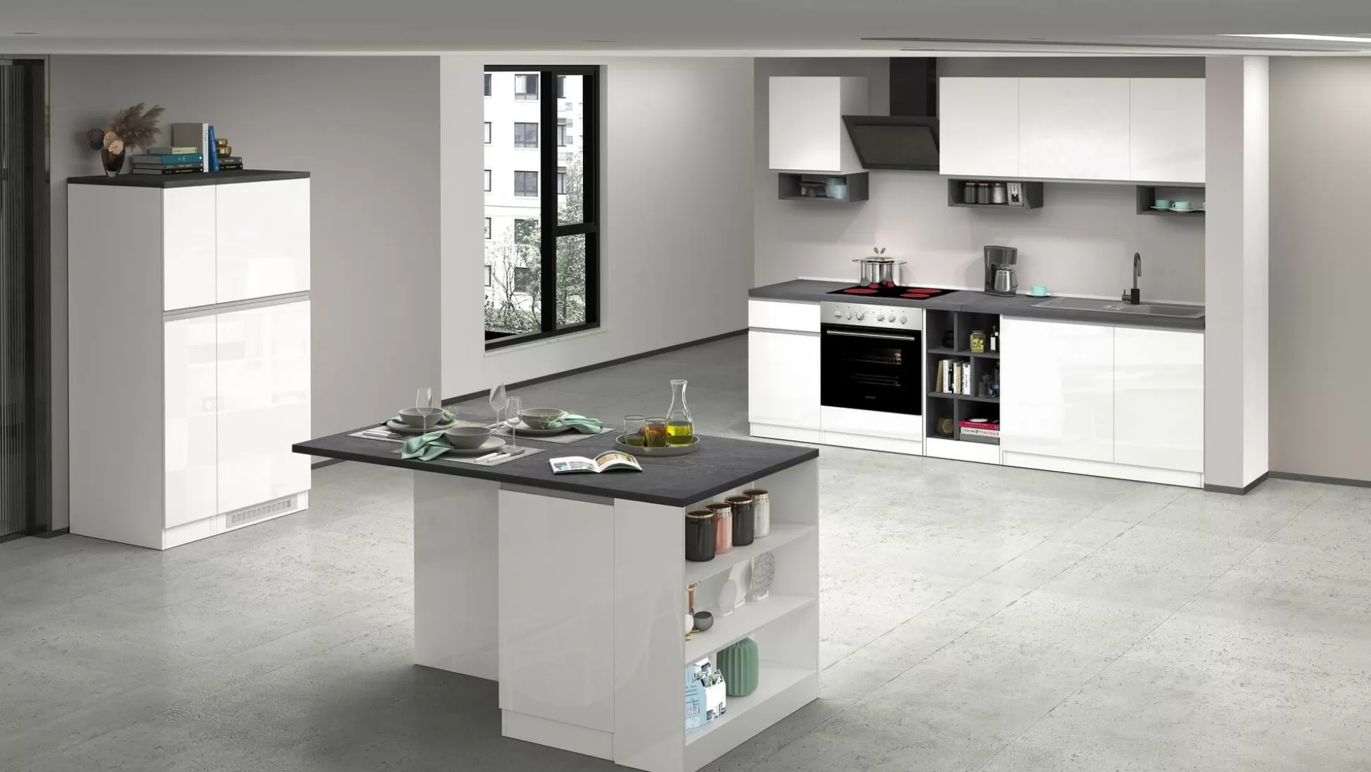 Dmora Mobili Dispensa<Dispensa da cucina Atrax, 30x60h165 cm, Bianco lucido e Ardesia