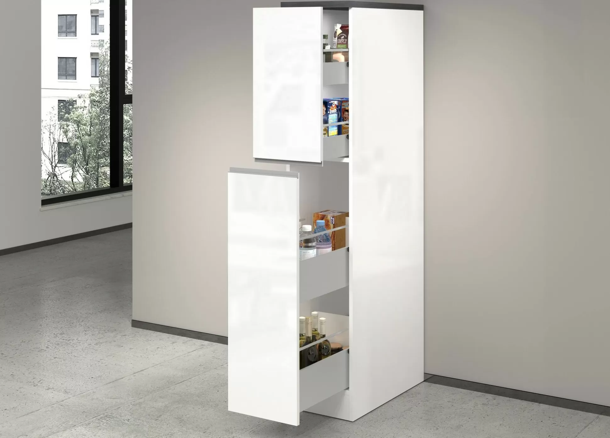 Dmora Mobili Dispensa<Dispensa da cucina Atrax, 30x60h165 cm, Bianco lucido e Ardesia