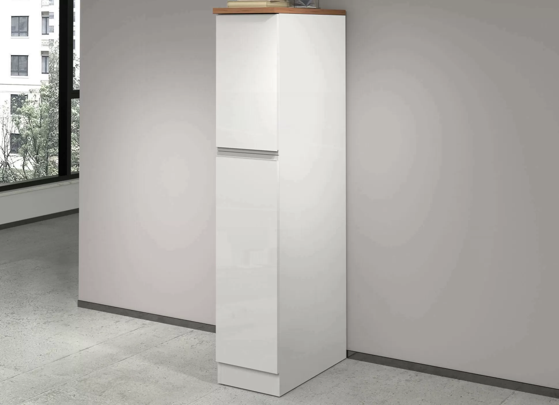Dmora Mobili Dispensa<Dispensa da cucina Atrax, 30x60h165 cm, Bianco lucido e Rovere