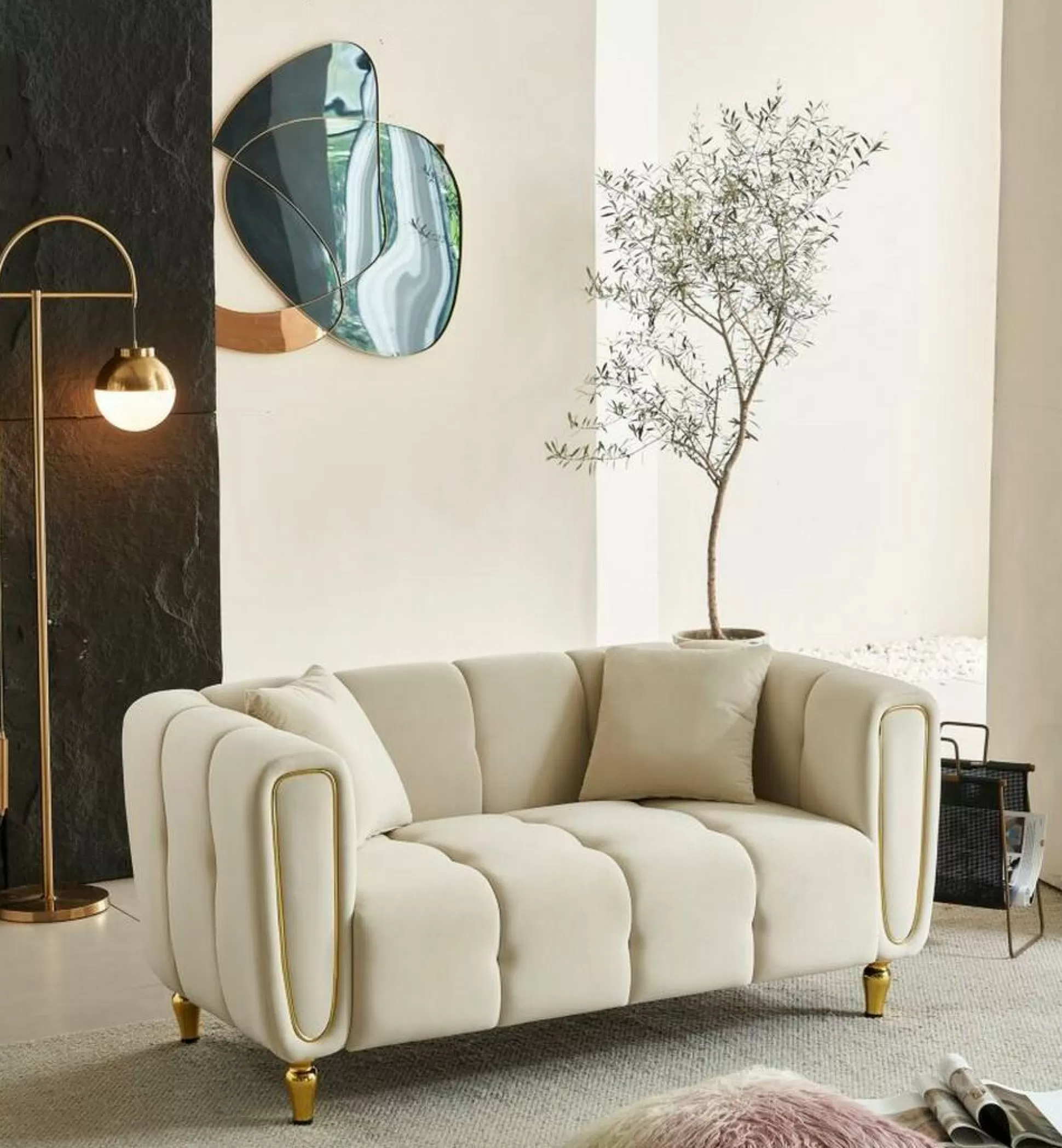 Dmora Divani Fissi 2 Posti<Divano fisso 2 posti Gandolfo, 81x155 h71 cm, Crema e Oro