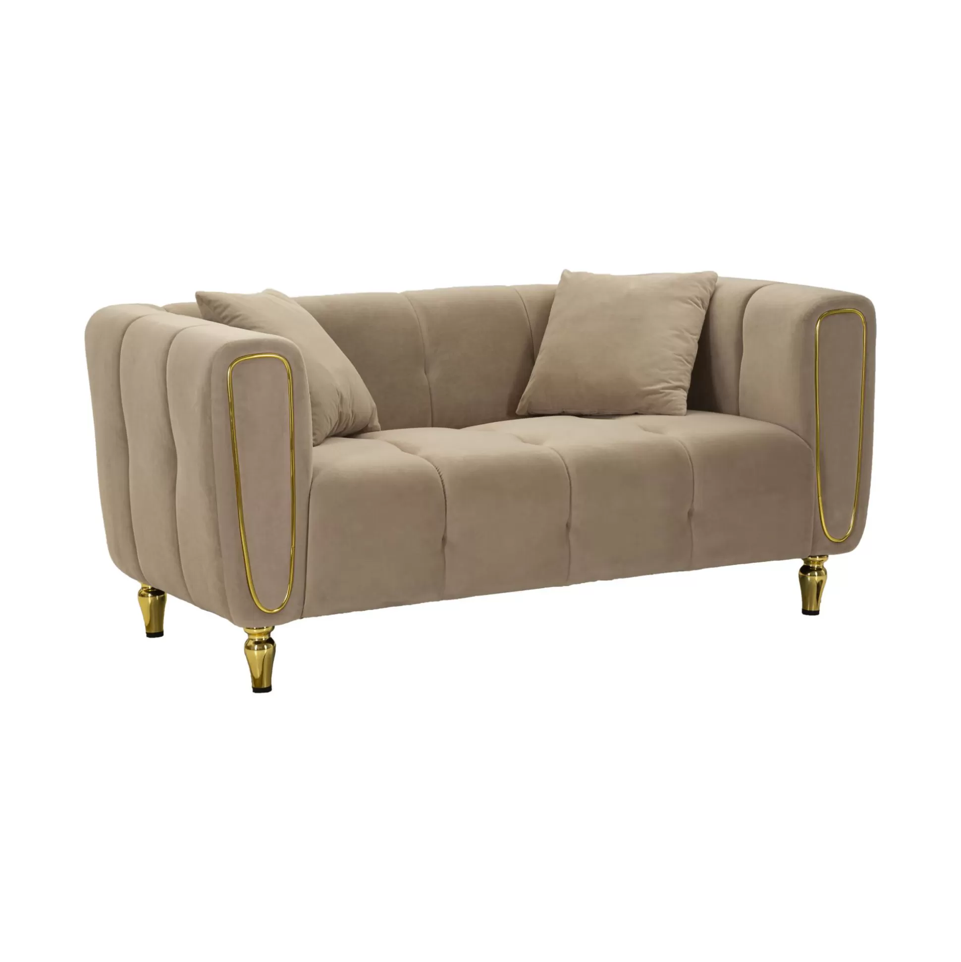 Dmora Divani Fissi 2 Posti<Divano fisso 2 posti Gandolfo, 81x155 h71 cm, Grigio e Oro