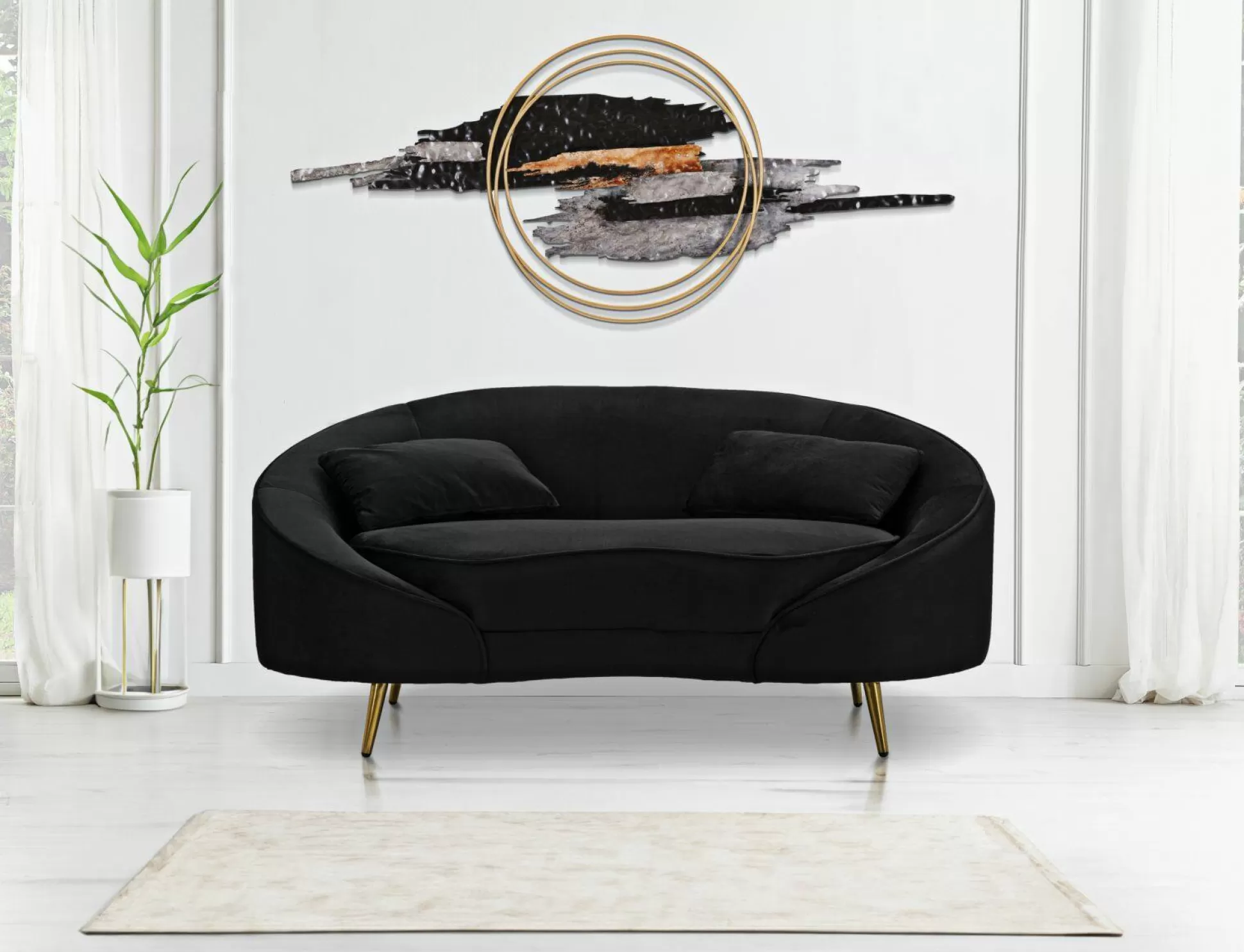 Dmora Divani Fissi 2 Posti<Divano fisso 2 posti Gupta, 148x84 h68 cm, Nero e Oro