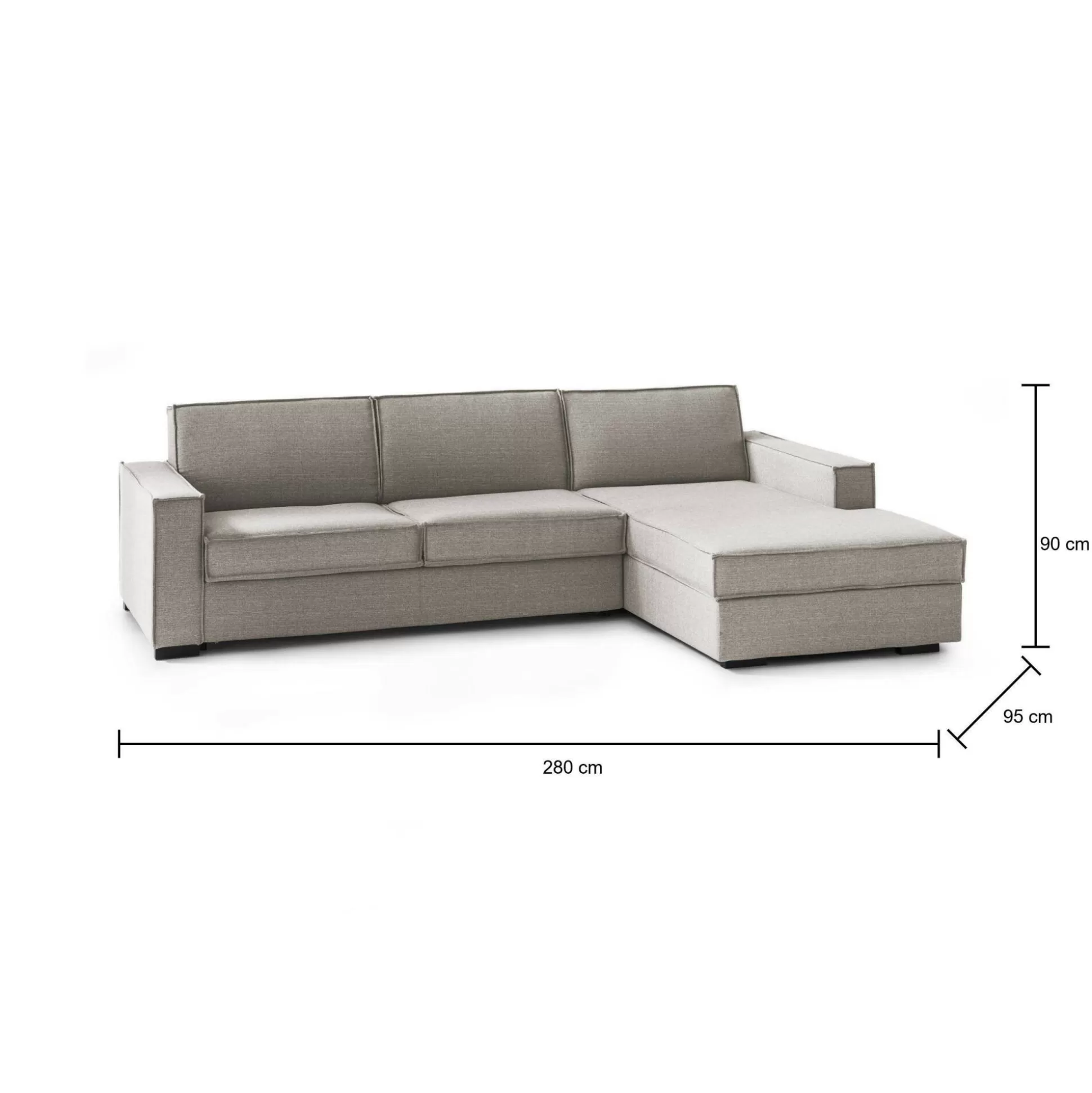 Dmora Divani Fissi Con Penisola<Divano fisso con penisola Ametrino, Cm 280x95h90,