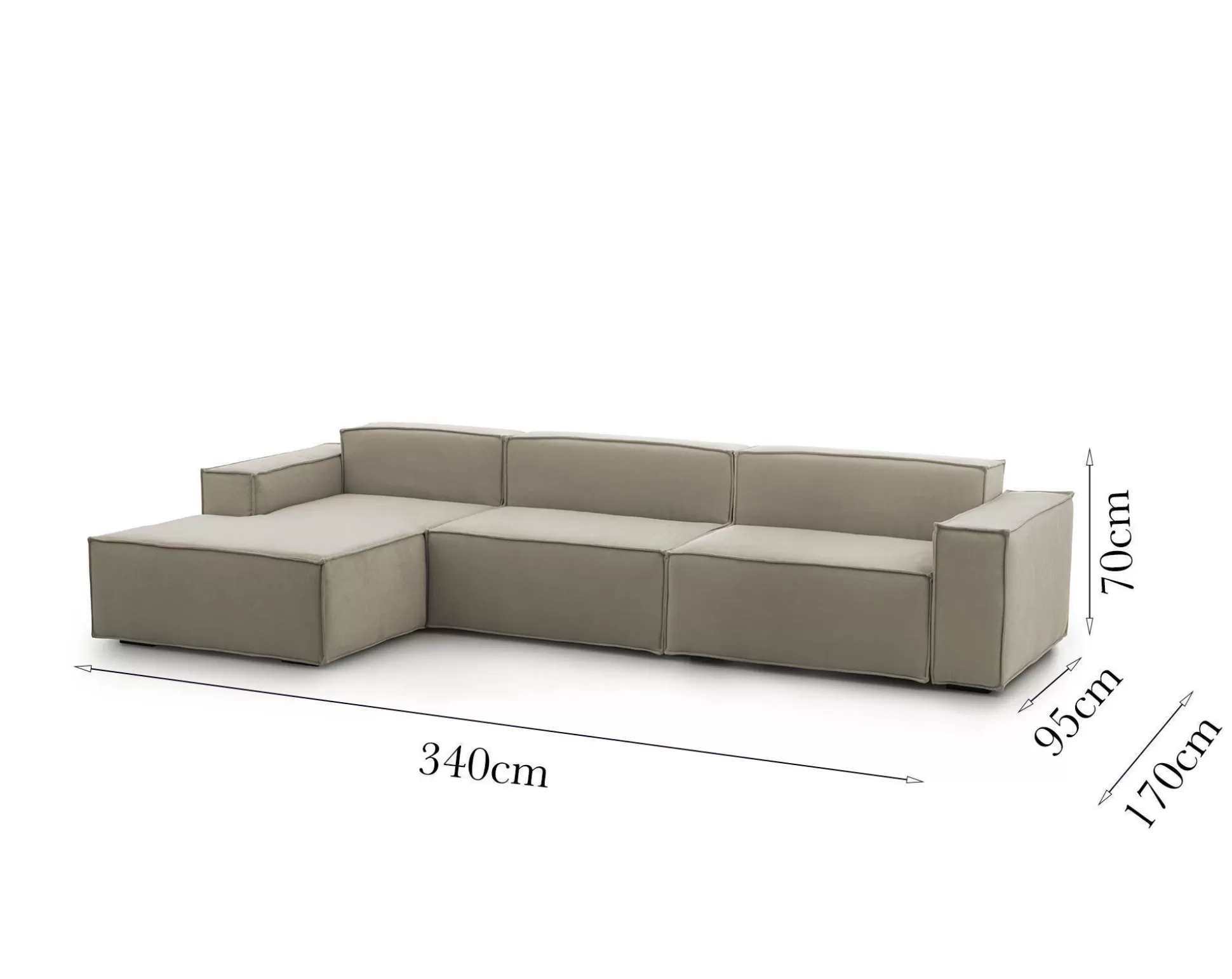 Dmora Divani Fissi Con Penisola<Divano fisso con penisola Atrillo, Cm 340x170h70,