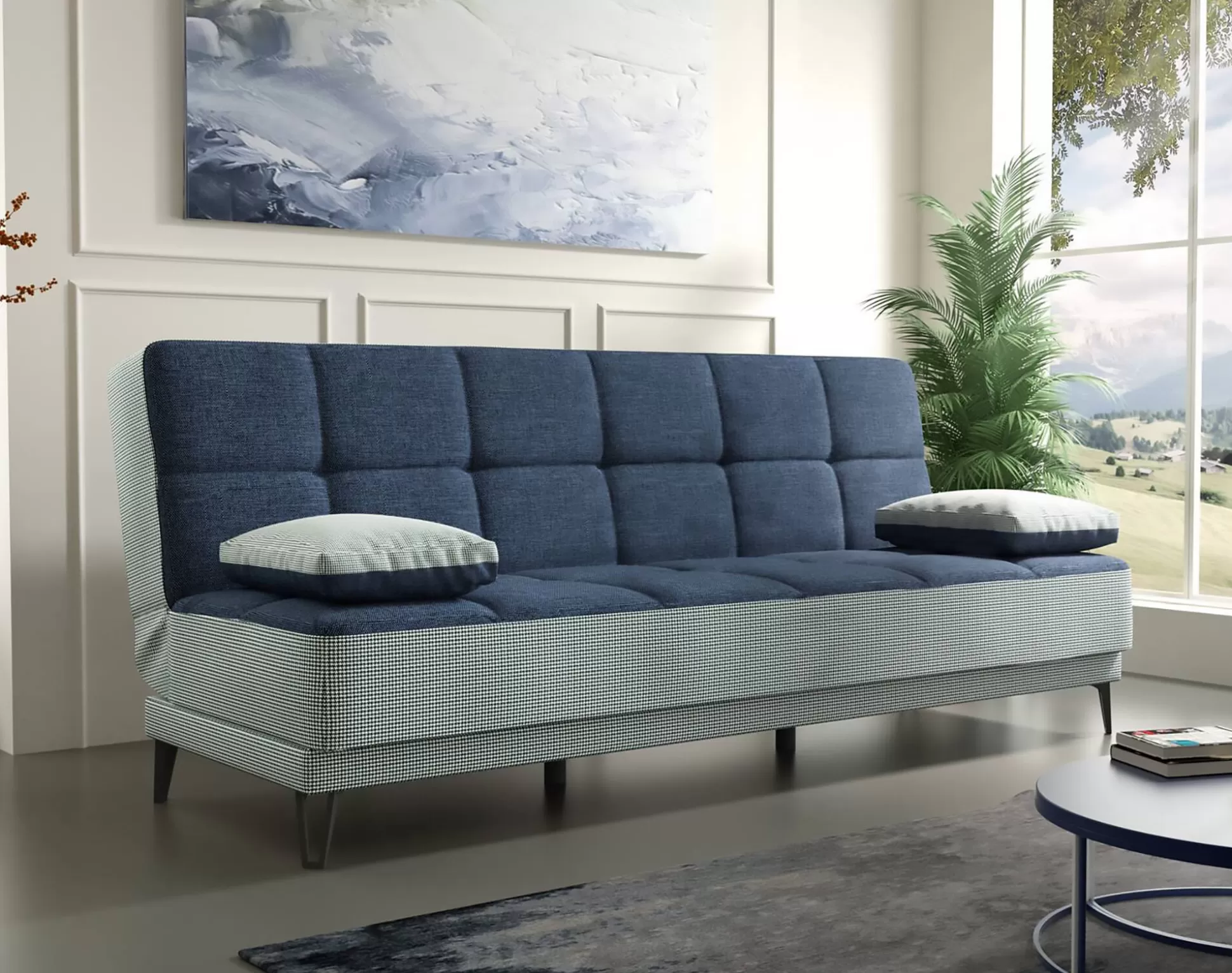 Dmora Divani Letto 3 Posti<Divano letto 3 posti Aborigeni, 190x87h97 cm, Grigio e Blu