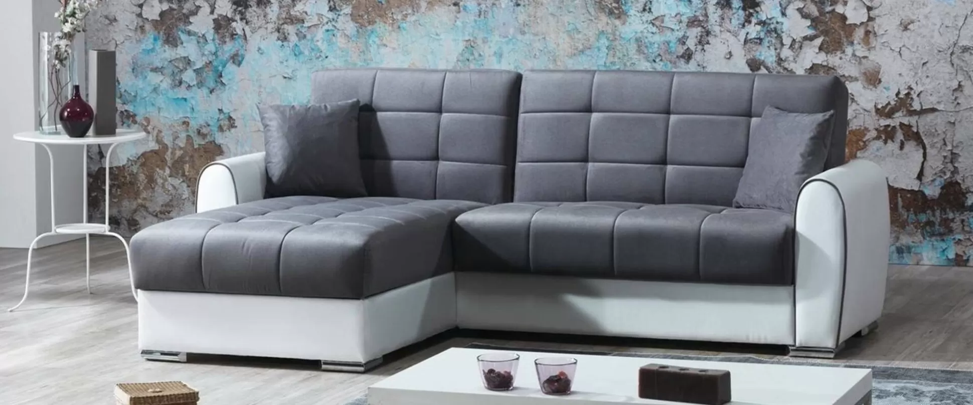 Dmora Divani Letto Con Penisola<Divano letto con penisola Argos, 246x160h91 cm, Bianco e Grigio