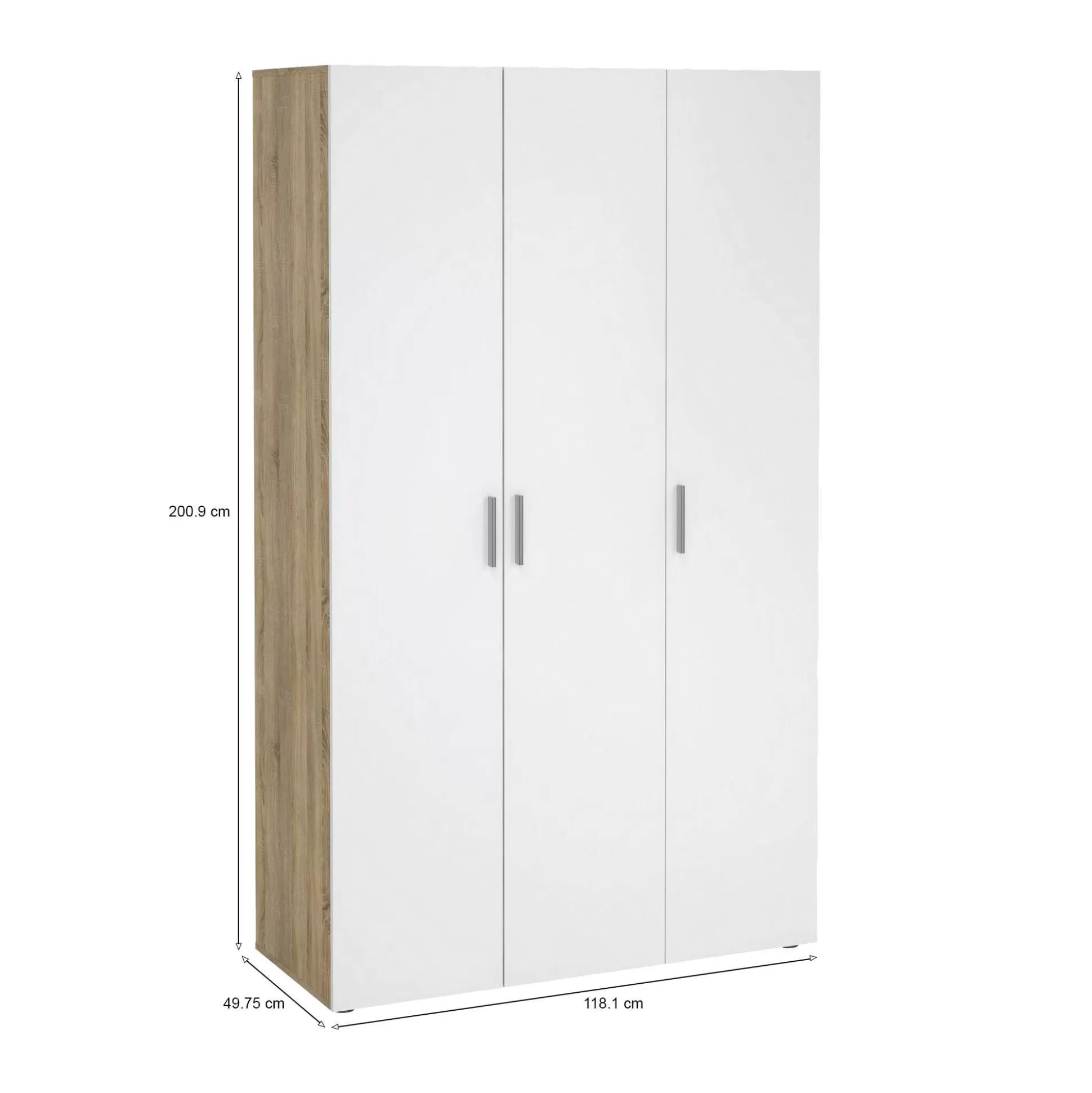 Dmora Guardaroba 3 Ante<Guardaroba 3 ante Albacore, 50x118 h201 cm, Quercia e Bianco