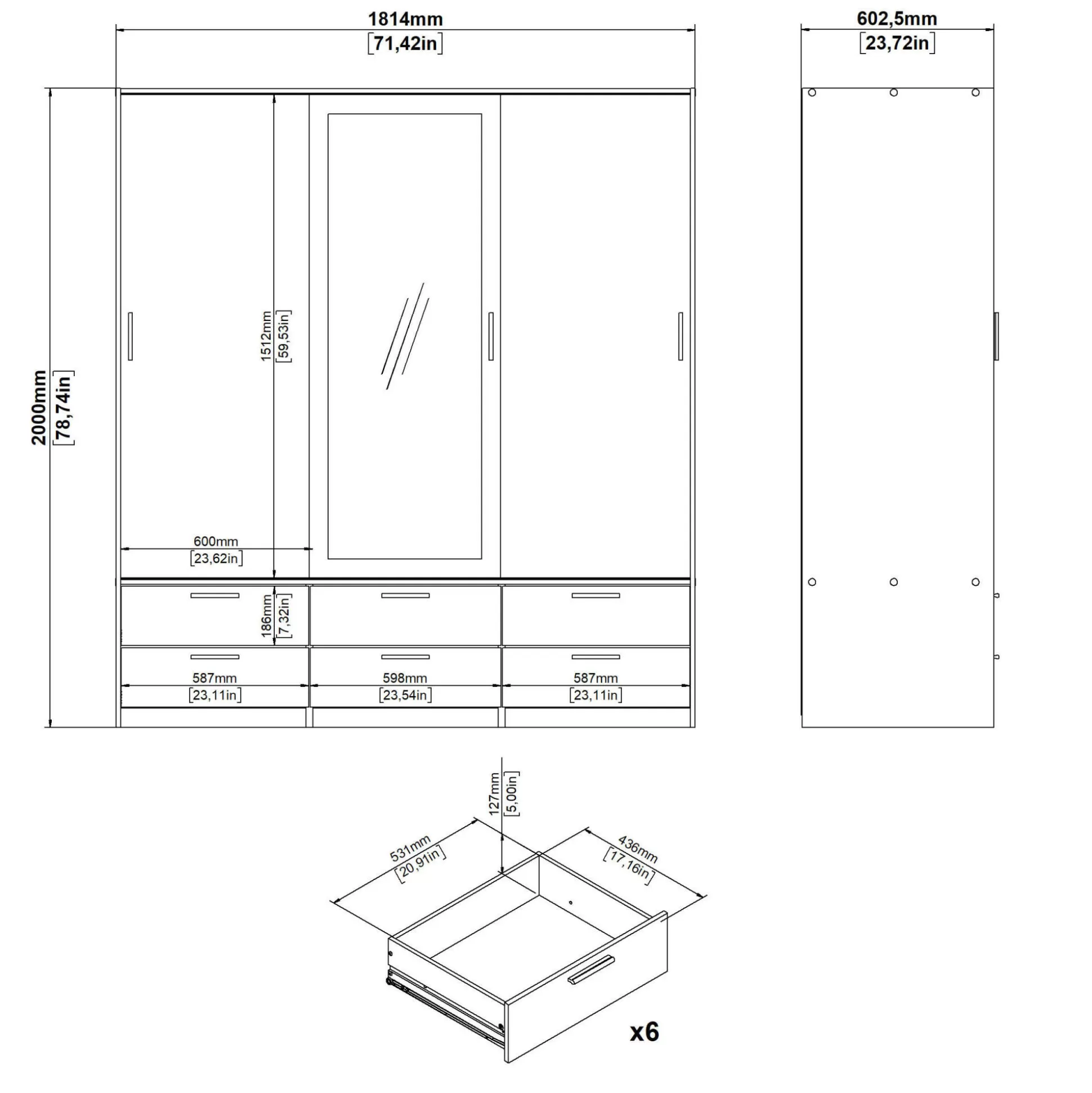 Dmora Guardaroba 3 Ante<Guardaroba 3 ante Anabelle, Mobile camera da letto, Cabina armadio portabiti, Armadio appendiabiti, 181x60 h200 cm, Quercia e Bianco