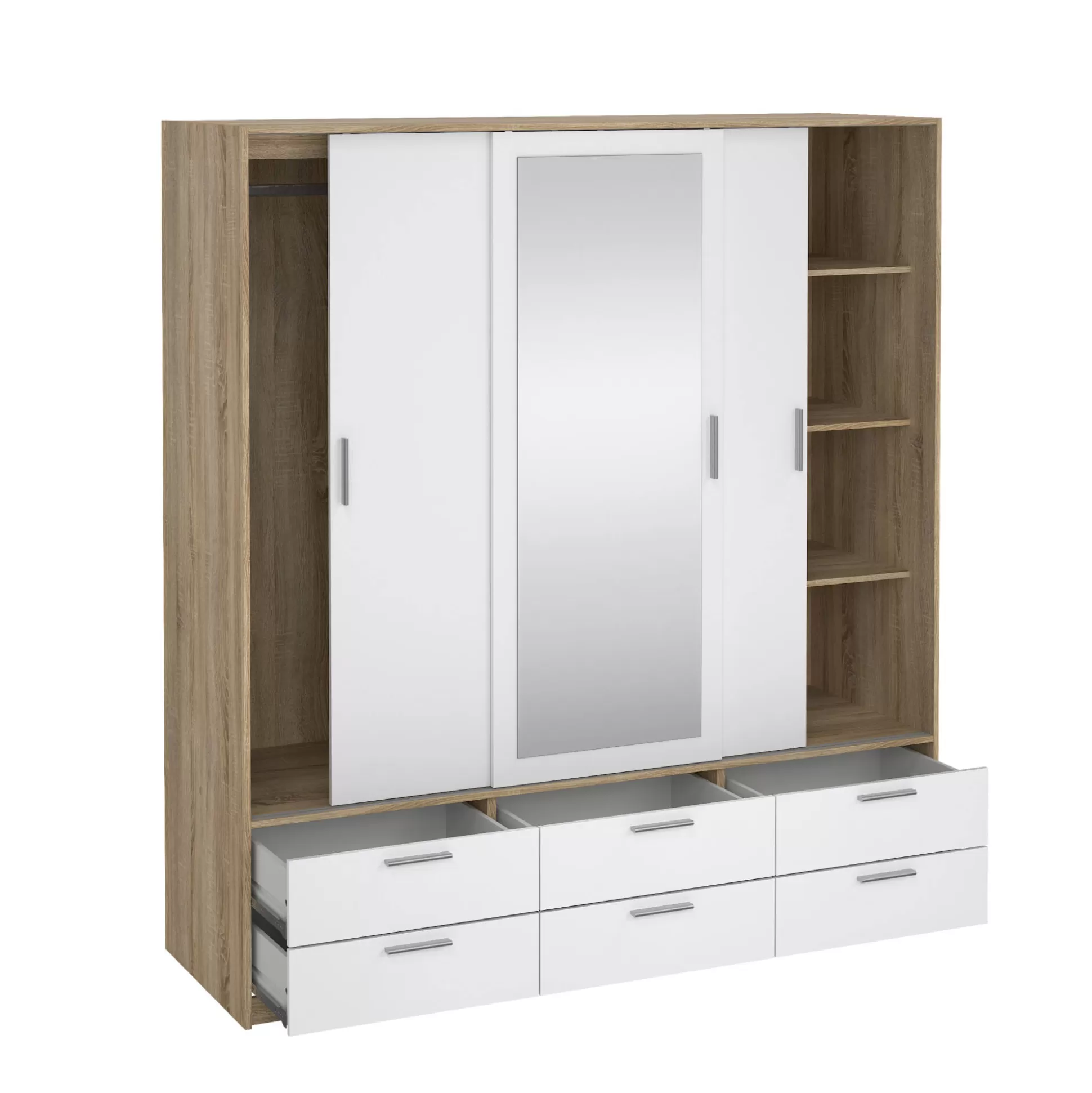 Dmora Guardaroba 3 Ante<Guardaroba 3 ante Anabelle, Mobile camera da letto, Cabina armadio portabiti, Armadio appendiabiti, 181x60 h200 cm, Quercia e Bianco