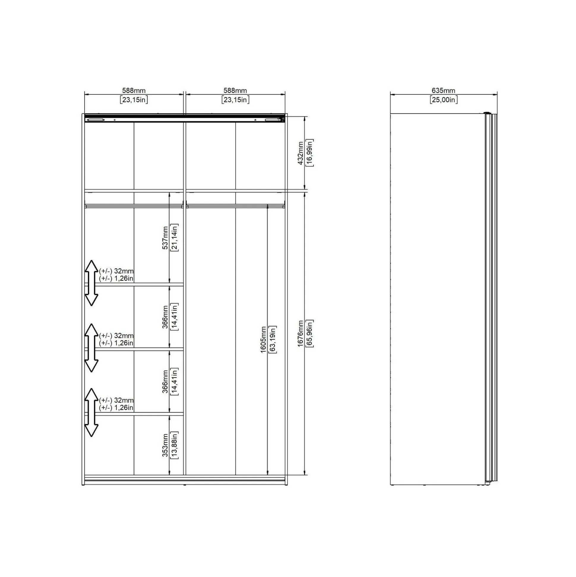 Dmora Guardaroba 2 Ante<Guardaroba 2 ante Fabre, Mobile camera da letto, Cabina armadio portabiti, Armadio appendiabiti, 62x122 h220 cm, Bianco