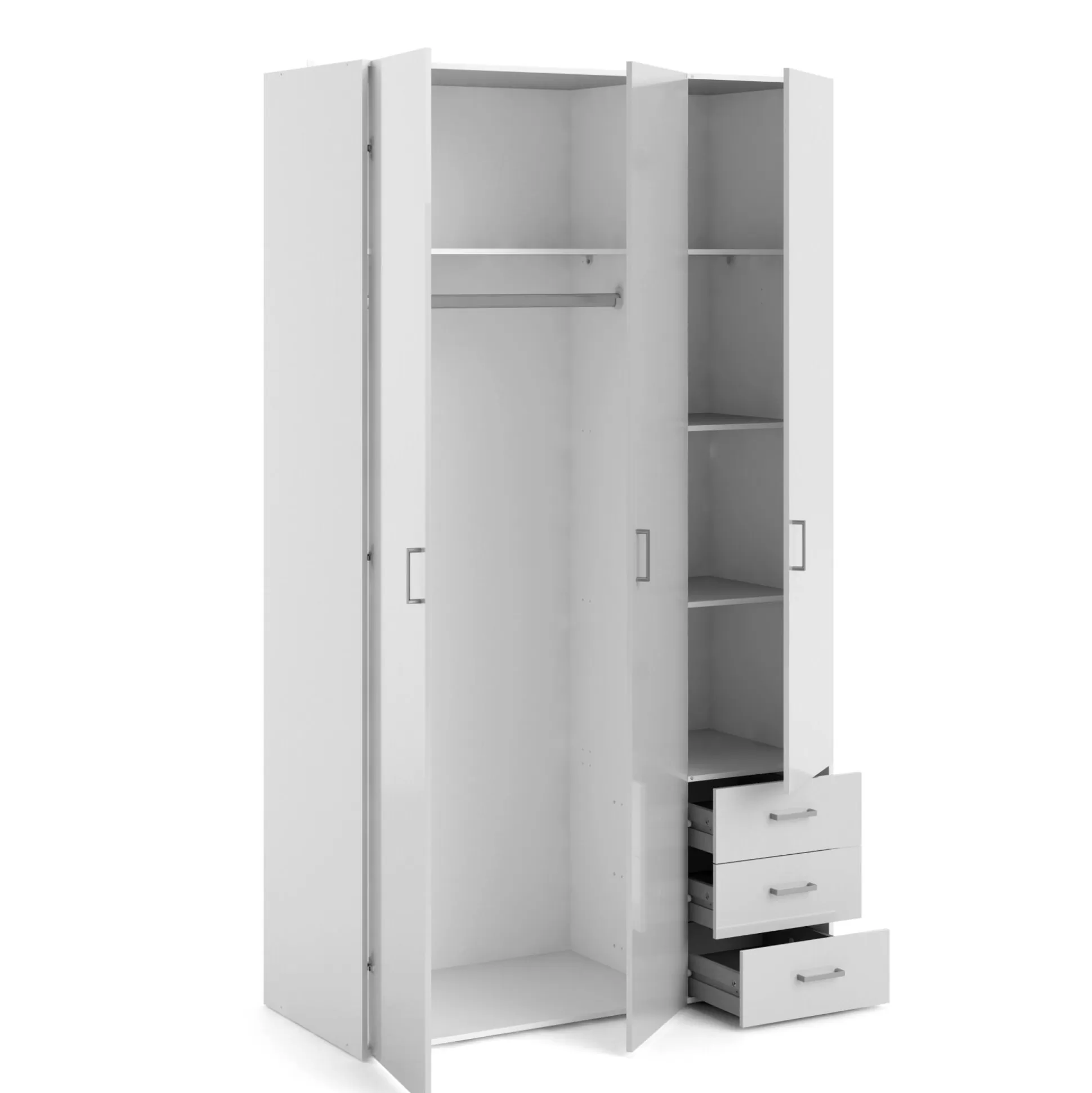 Dmora Guardaroba 3 Ante<Guardaroba 3 ante Suzette, Mobile camera da letto, Cabina armadio portabiti, Armadio appendiabiti, 116x50 h200 cm, Bianco