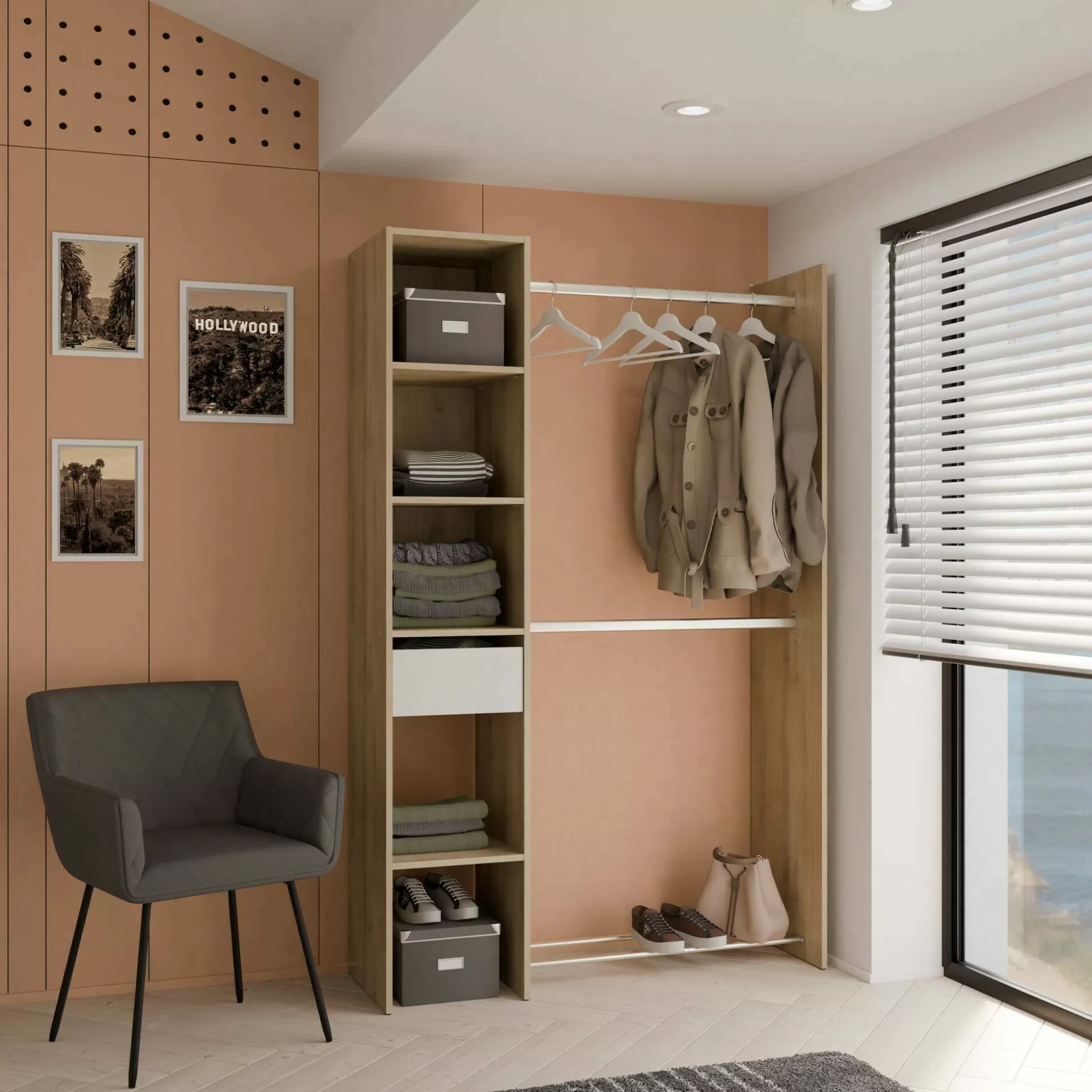 Dmora Altri Guardaroba<Guardaroba grande Floriana, 118x40 h183 cm, Rovere e Bianco opaco