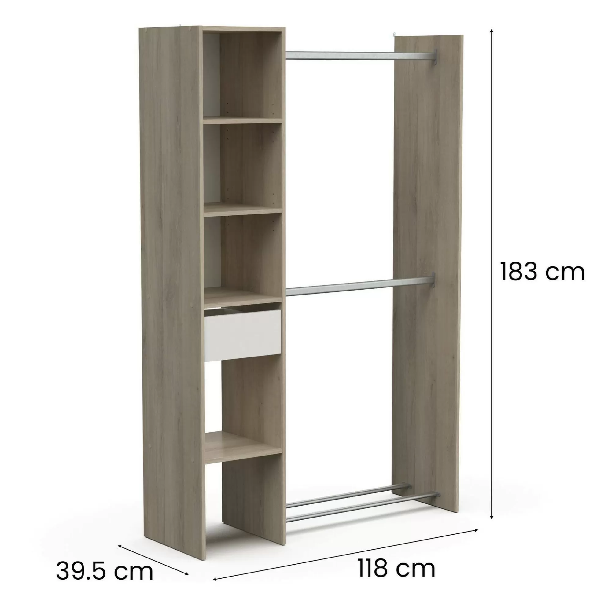 Dmora Altri Guardaroba<Guardaroba grande Floriana, 118x40 h183 cm, Rovere e Bianco opaco