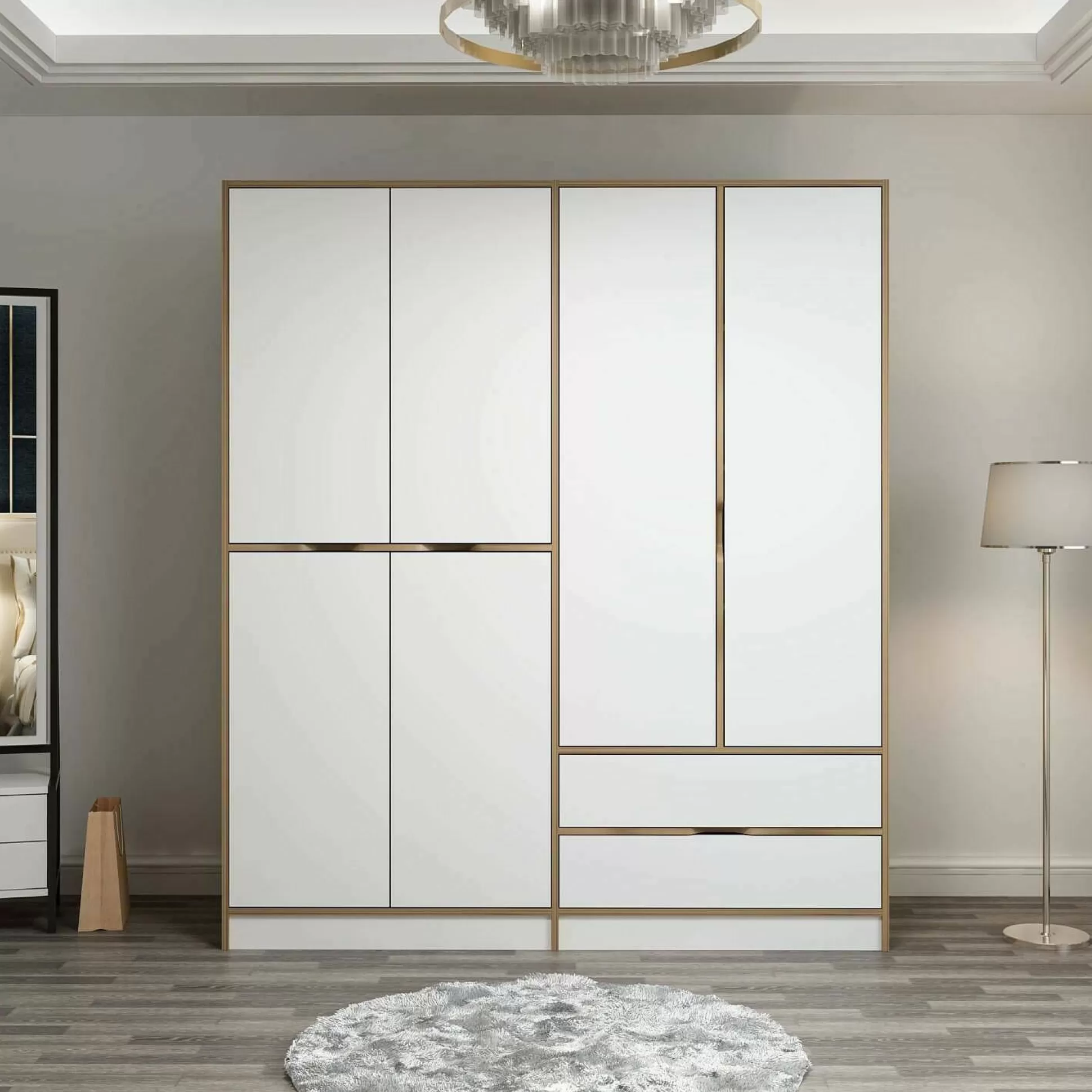 Dmora Altri Guardaroba<Guardaroba grande Odalys, 185x52 h208 cm, Bianco e Oro