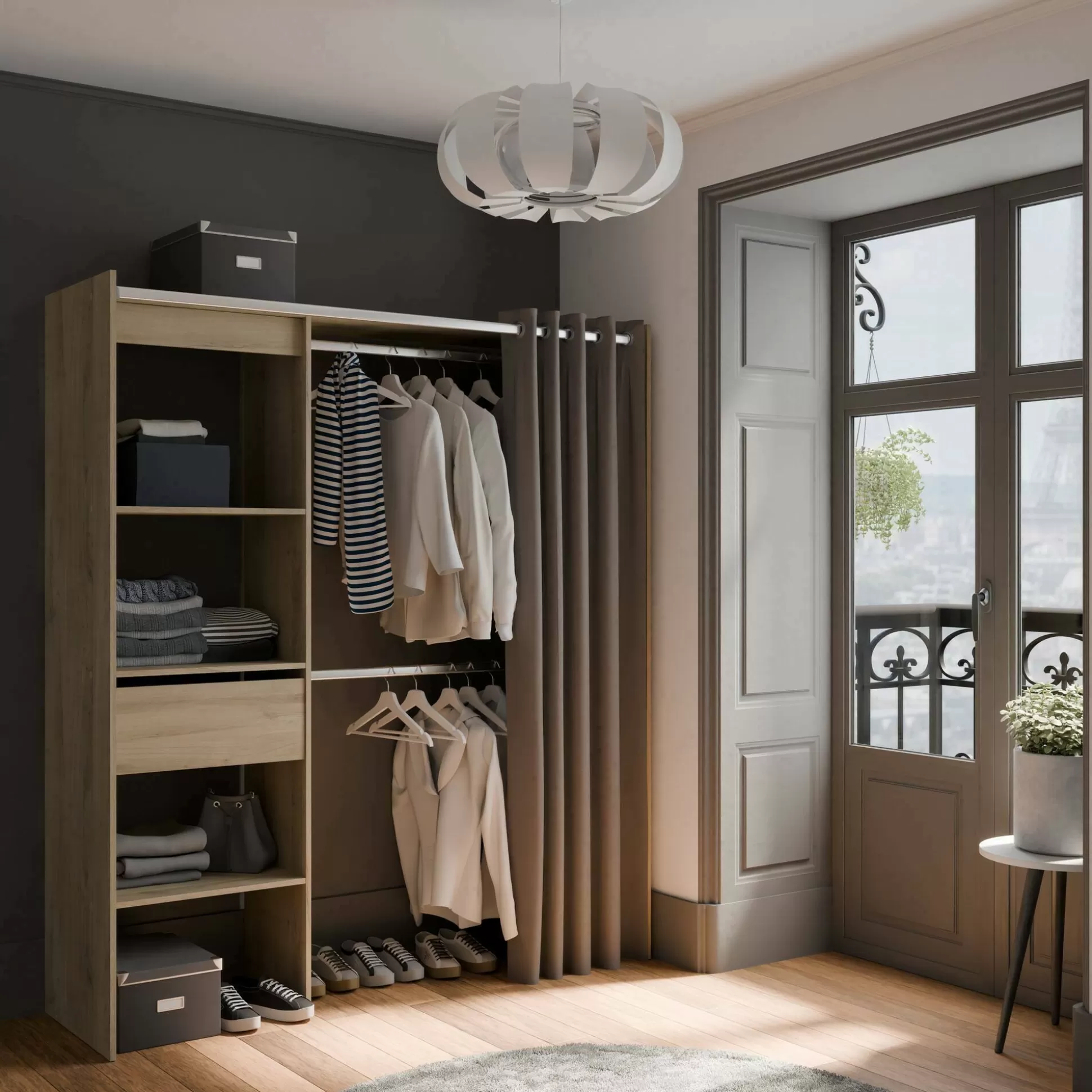 Dmora Altri Guardaroba<Guardaroba grande Serpentina, 167x50 h192 cm, Rovere e Bianco opaco